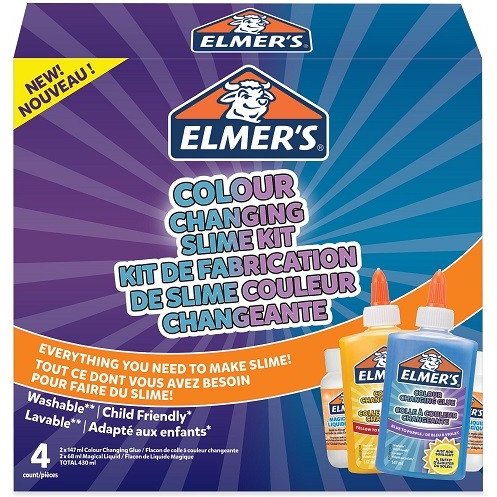 Kit pour slime changuement couleur elmer's  colle /liquide magique /activateur slime bleu/violet et jaune/rouge