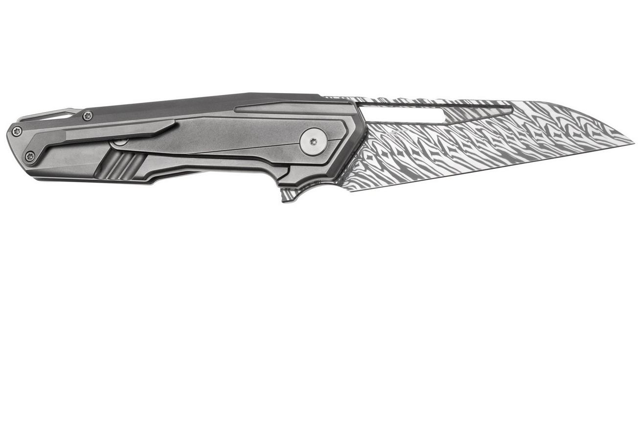 WE Knife Falcaria WE23012B-DS1 Fafnir Damasteel, Polished Bead Blasted Titanium, Polished Gray Titanium, zakmes
