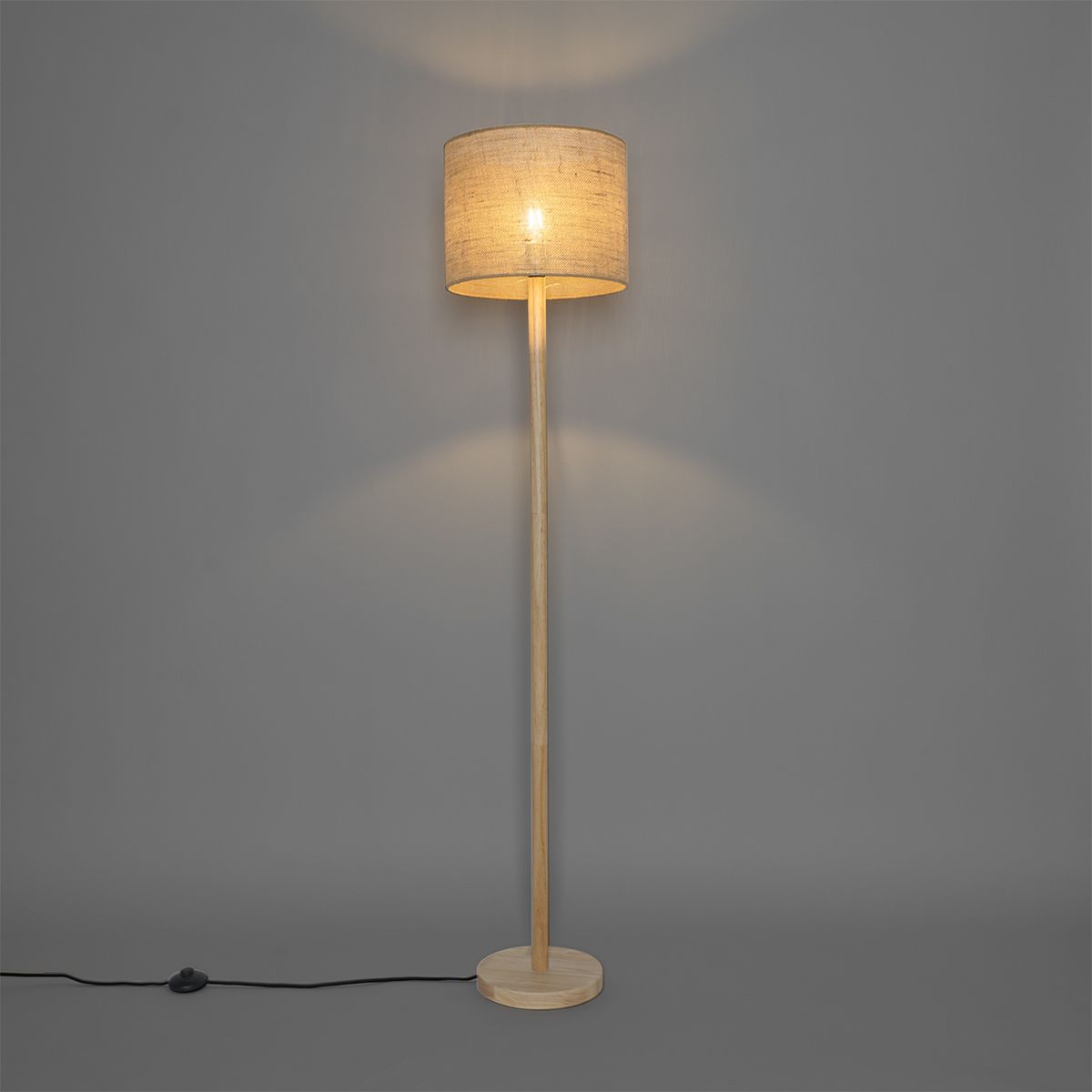 Smart vloerlamp hout met linnen kap naturel 32 cm incl. Wifi A60 - Mels