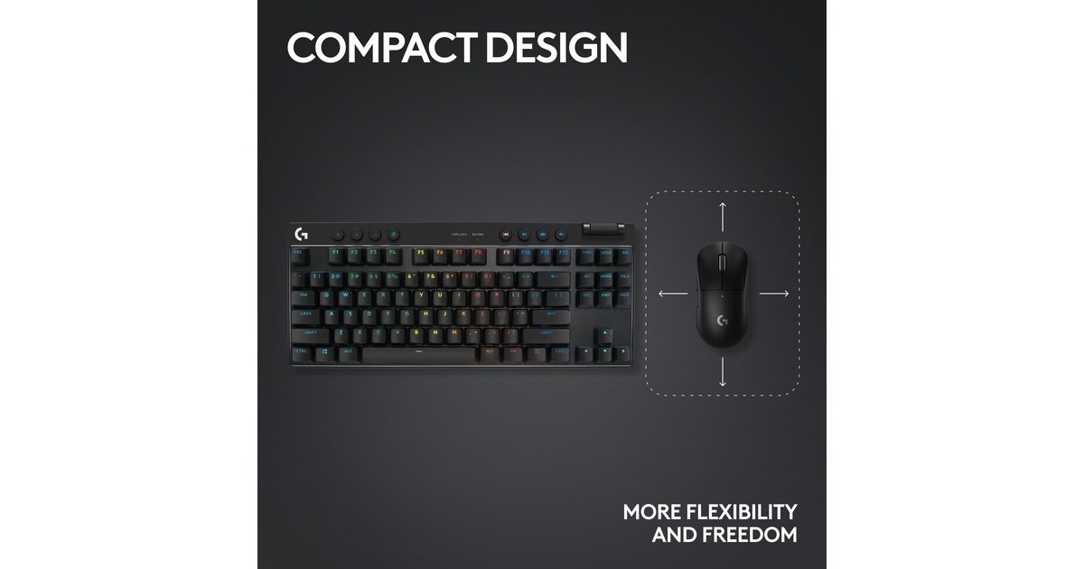 LogitechPRO X TKL, gaming toetsenbord  (Zwart, US-International, GX Brown, 80% (TKL), RGB leds, PBT Doubleshot keycaps, 2,4 GHz / Bluetooth / USB-C)