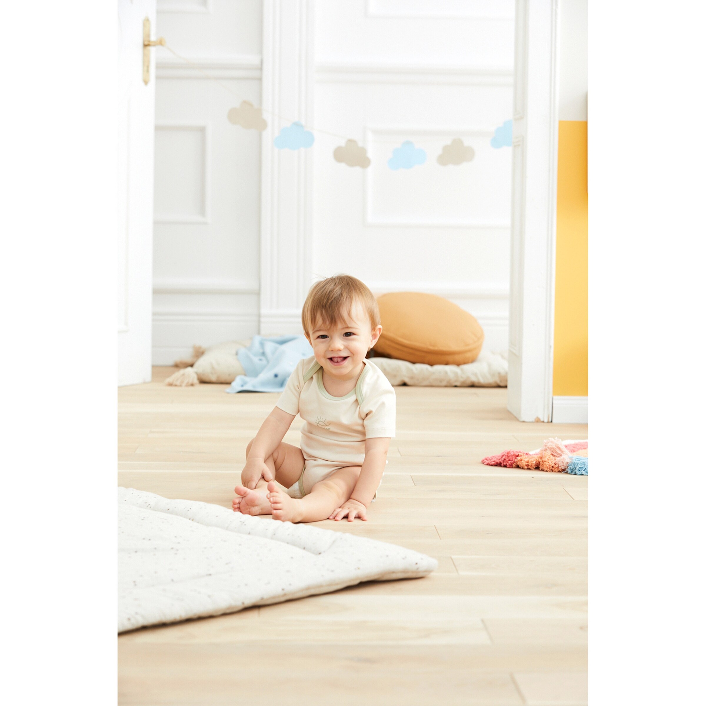 Bornino - Be Happy 2er-Pack Bodys kurzarm Sonne grün/natur