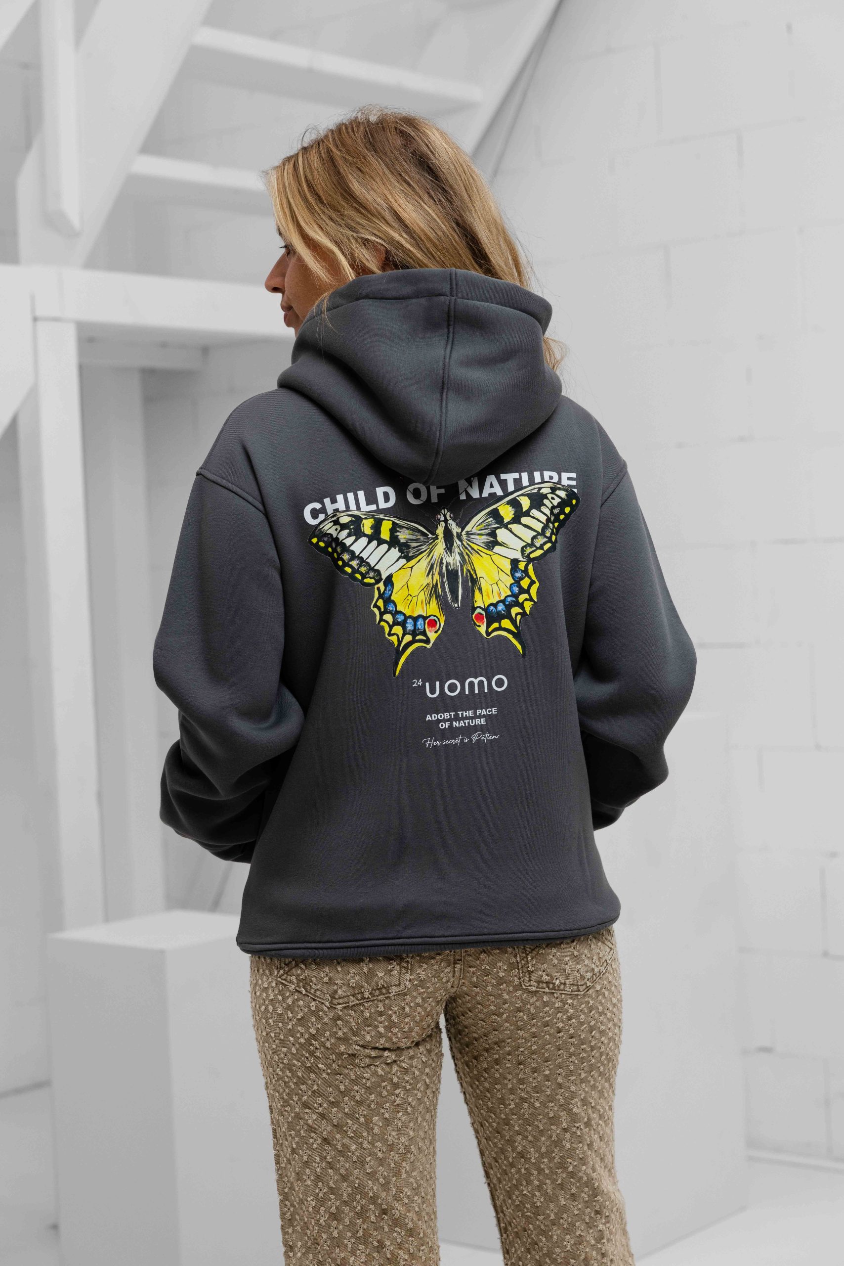 24 Uomo Child Of Nature Hoodie Dames Dark Grey