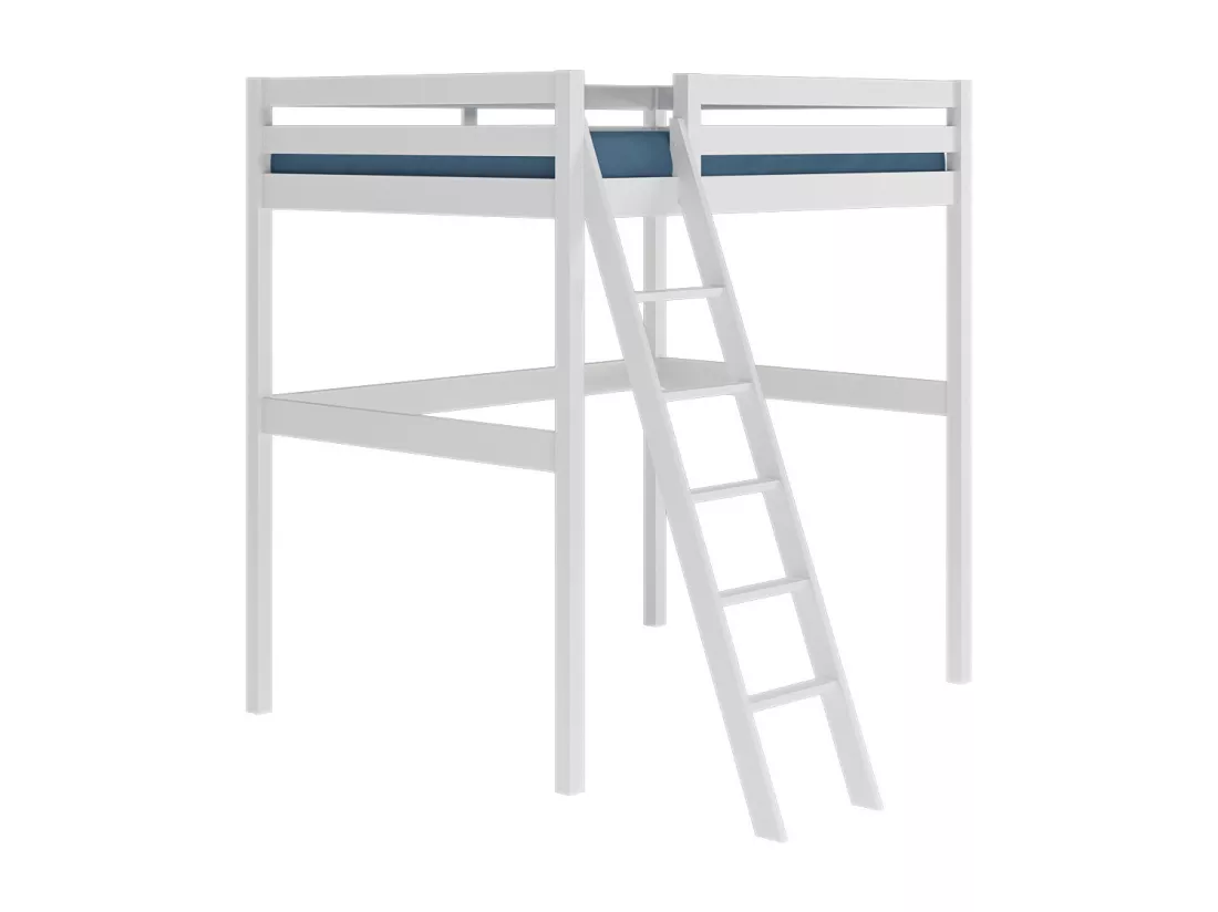 Lit mezzanine 2 places 140x190 cm bois massif blanc AARON