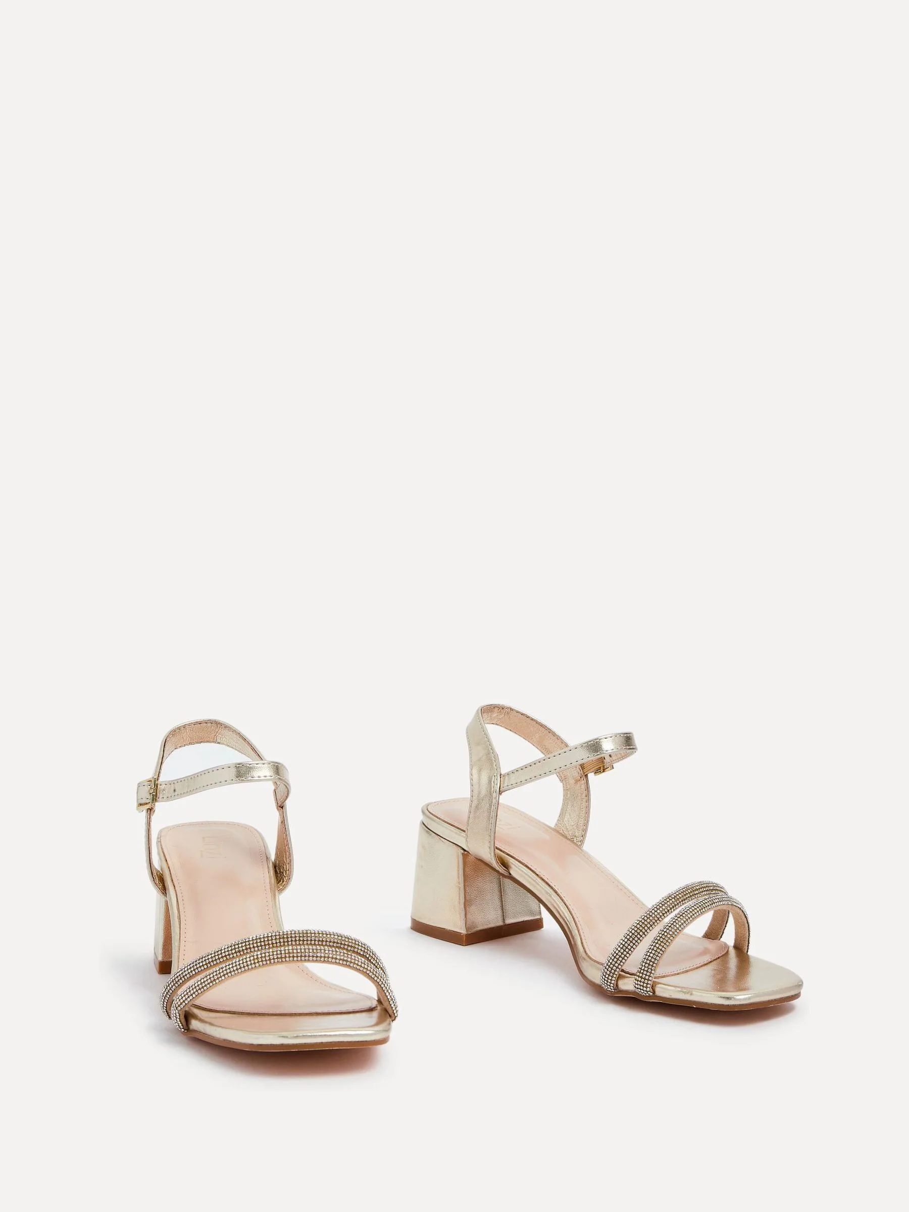 Goud - Linzi Bunty sandals met blokhak en diamanté bandjes