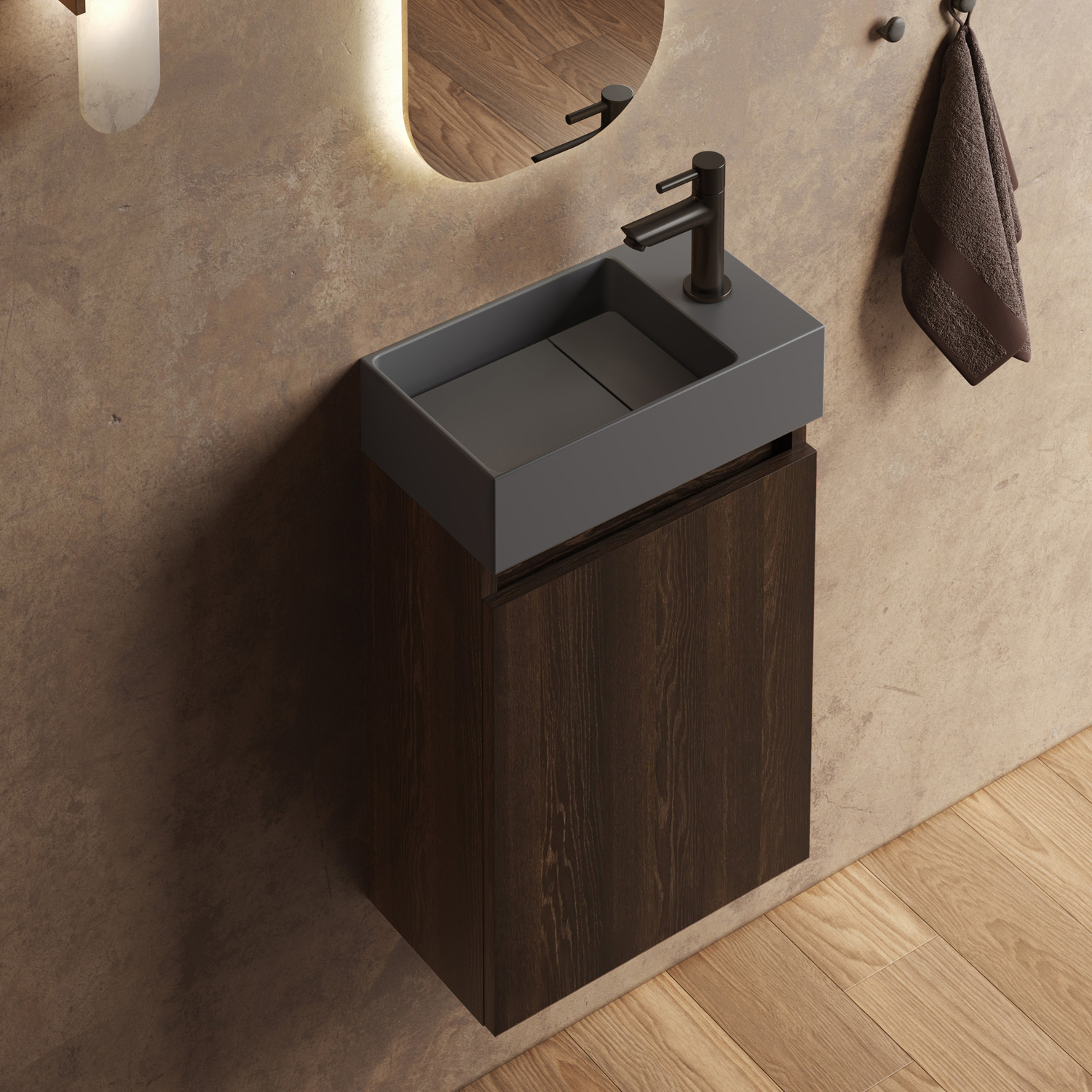 Fontana Itsie toiletmeubel kasteel bruin 40cm met fontein in mat antraciet
