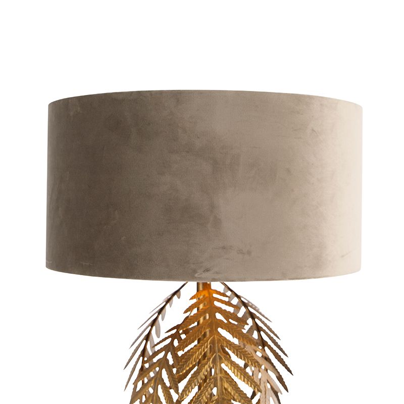 Vintage vloerlamp goud 145 cm met velours kap taupe 50 cm - Botanica