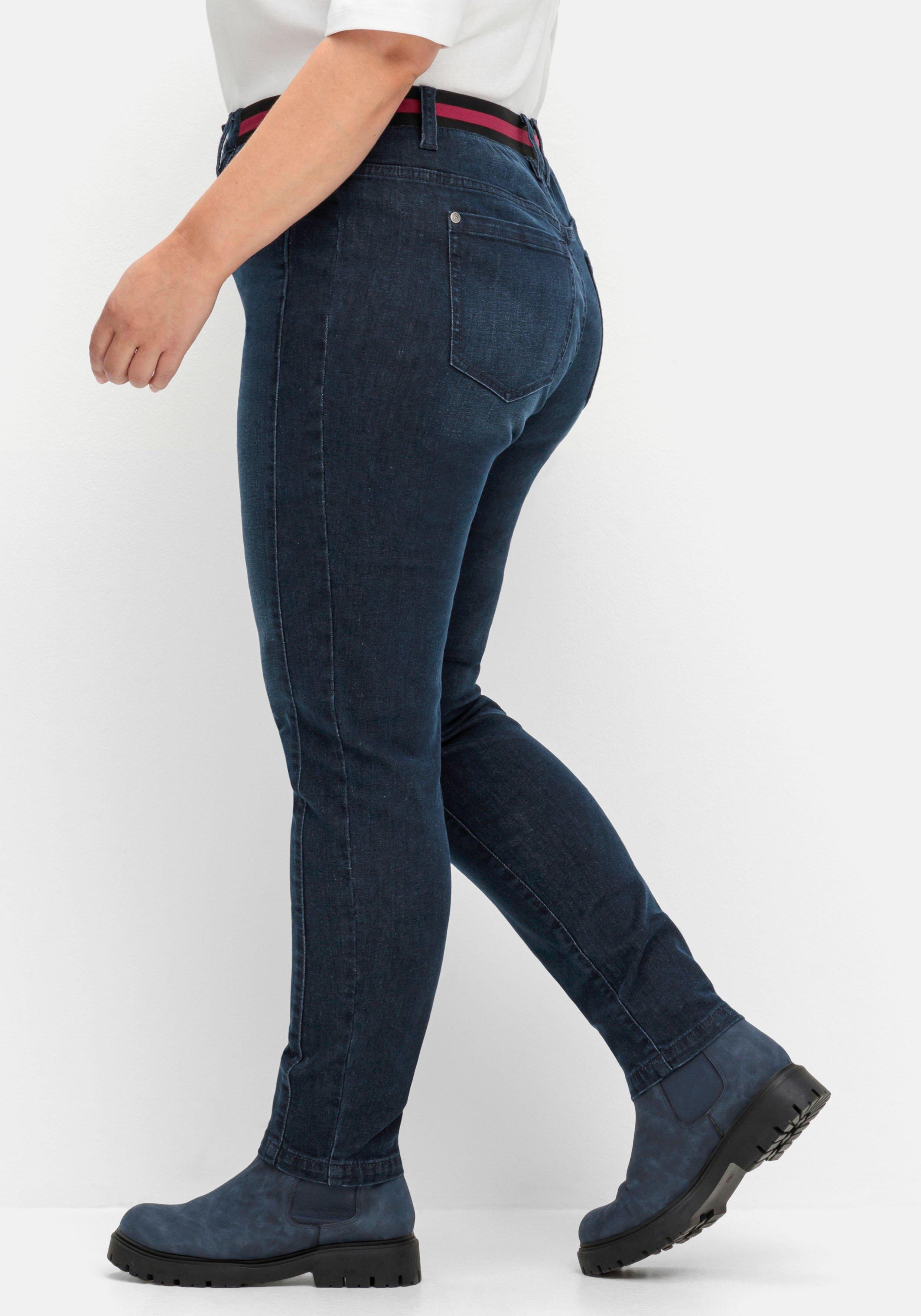 Schmale Jeans mit gestreiftem Gummibund