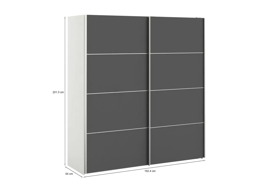 Garde-robe 2 portes Cassano, Meubles de chambre, Penderie de plain-pied, Placard à vêtements, 182x64 h202 cm, Blanc et gris