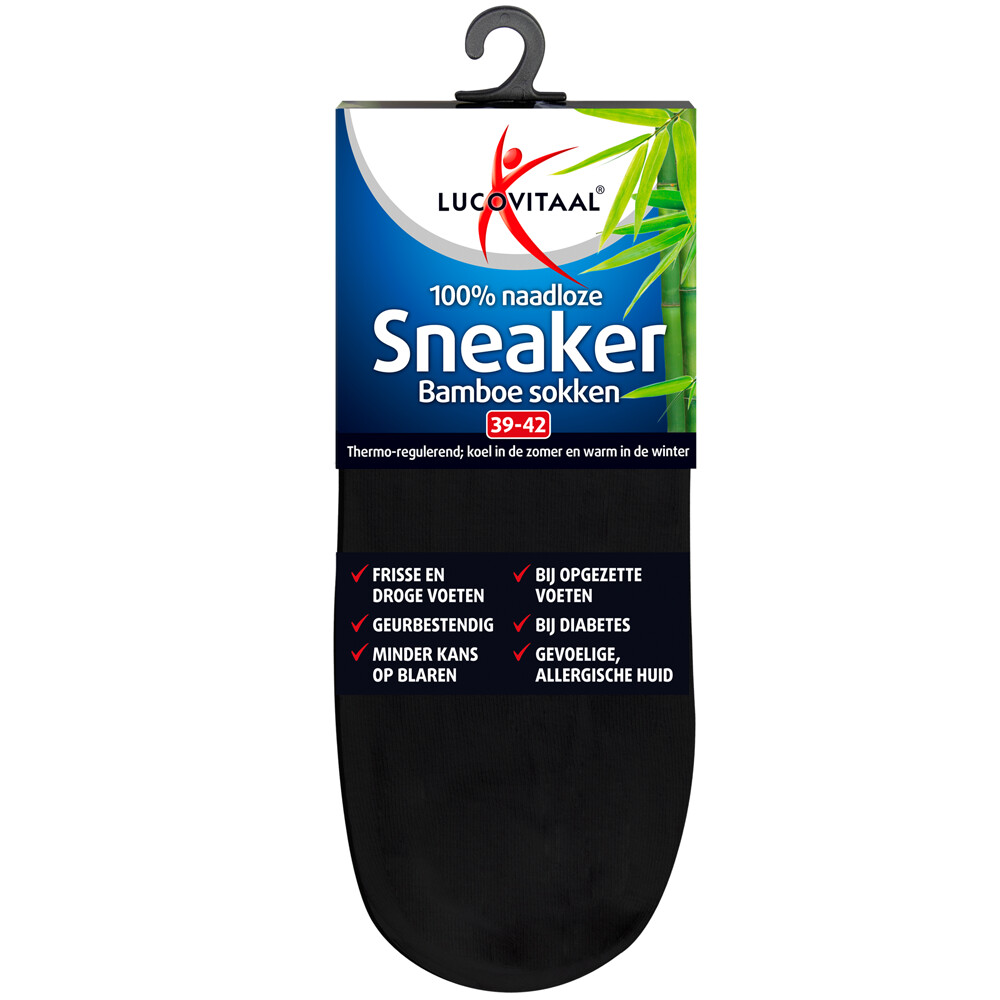 Lucovitaal Bamboe Sneakersok Zwart maat 39-421 paar