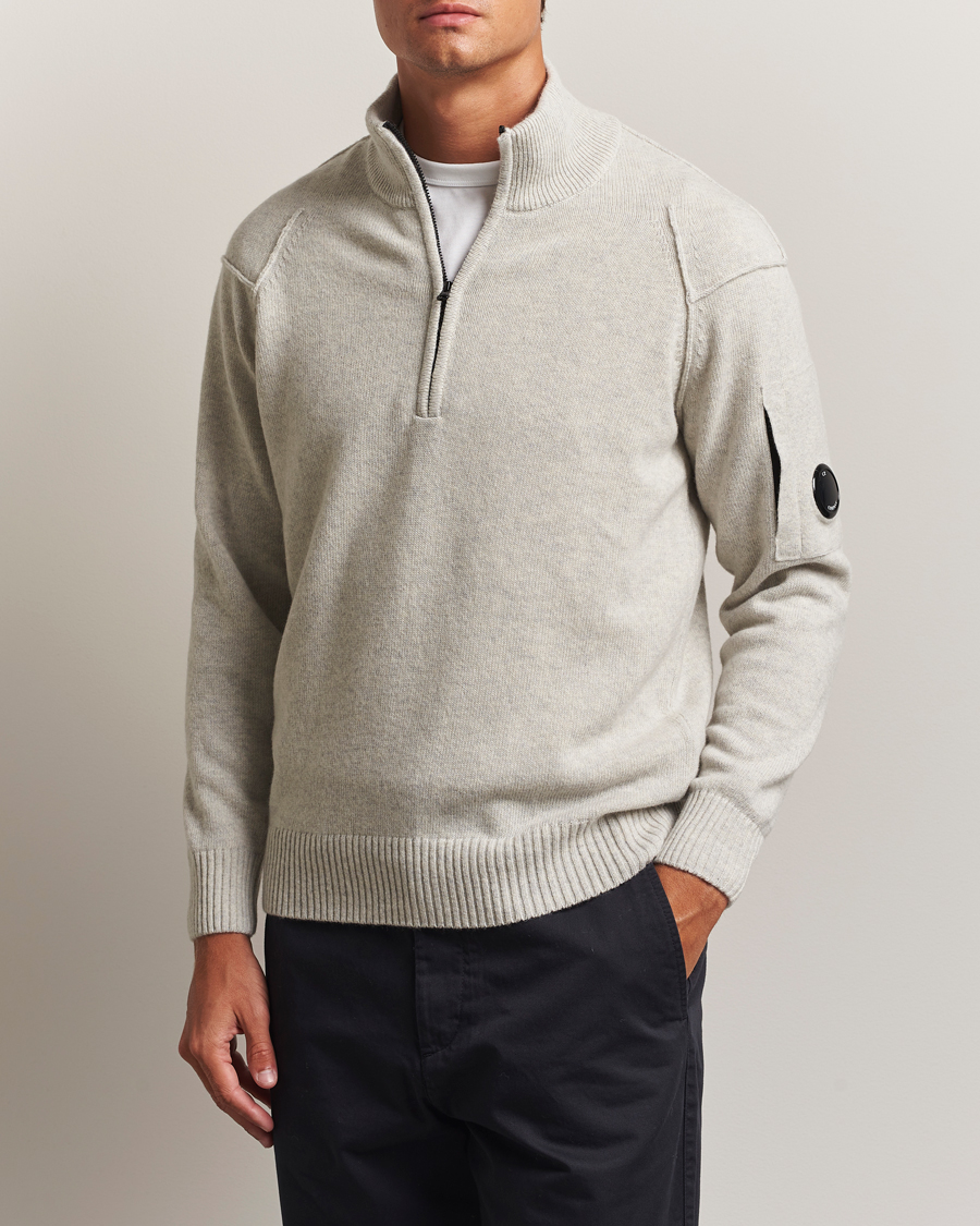 C.P. Company Knitted Lambswool Half-Zip Light Grey