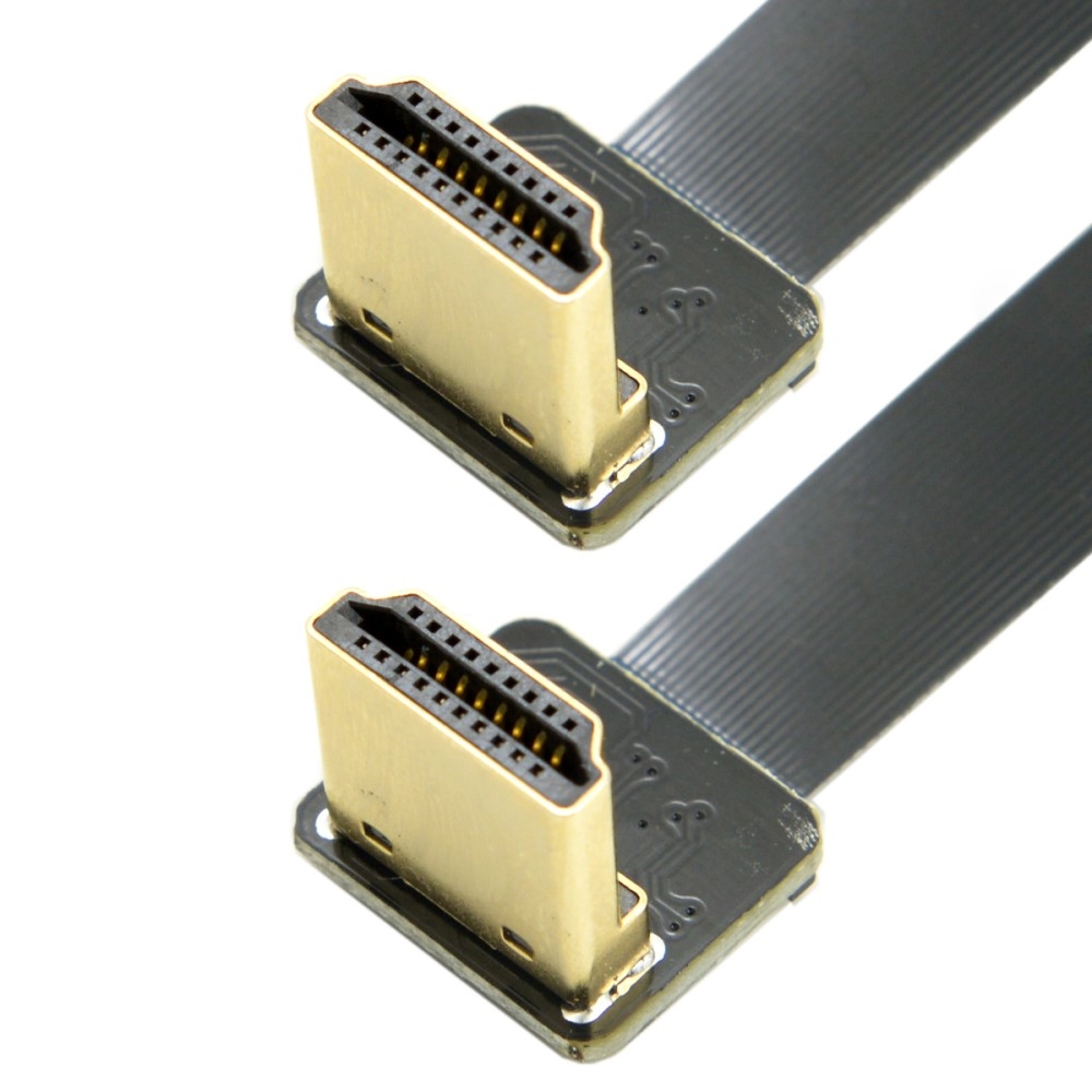 (0.2m) Flexibles HDTV FPC Dual HDMI Flachband Kabel 90° Winkel mit vergoldetem Stecker - Schwarz