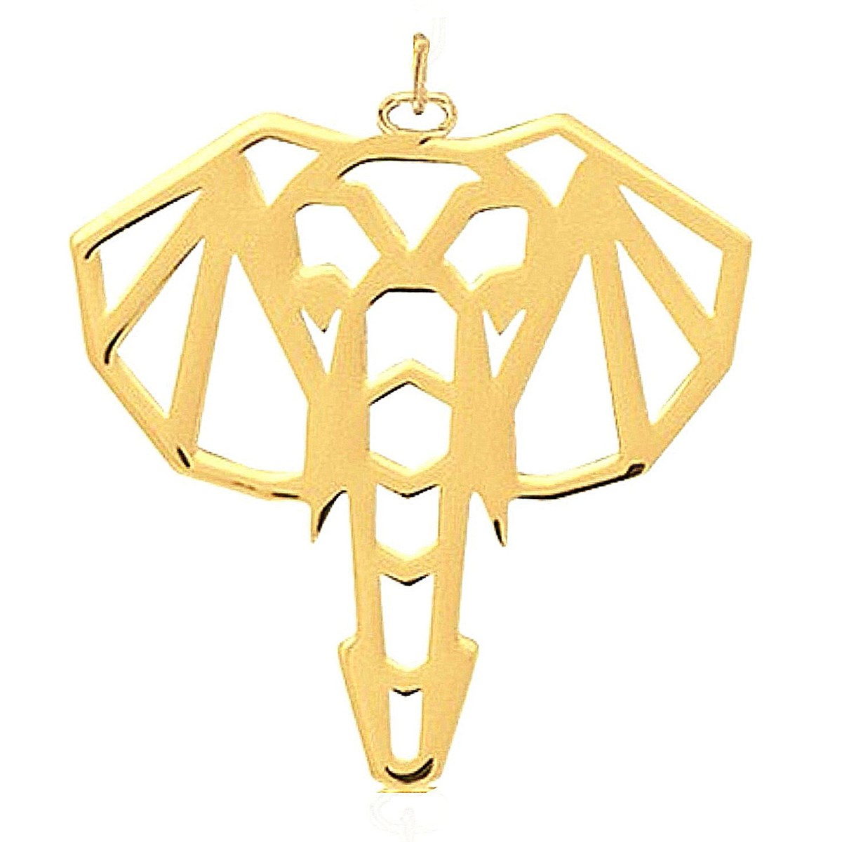 Pendentif totem origami tête d'éléphant en plaqué or + chaine