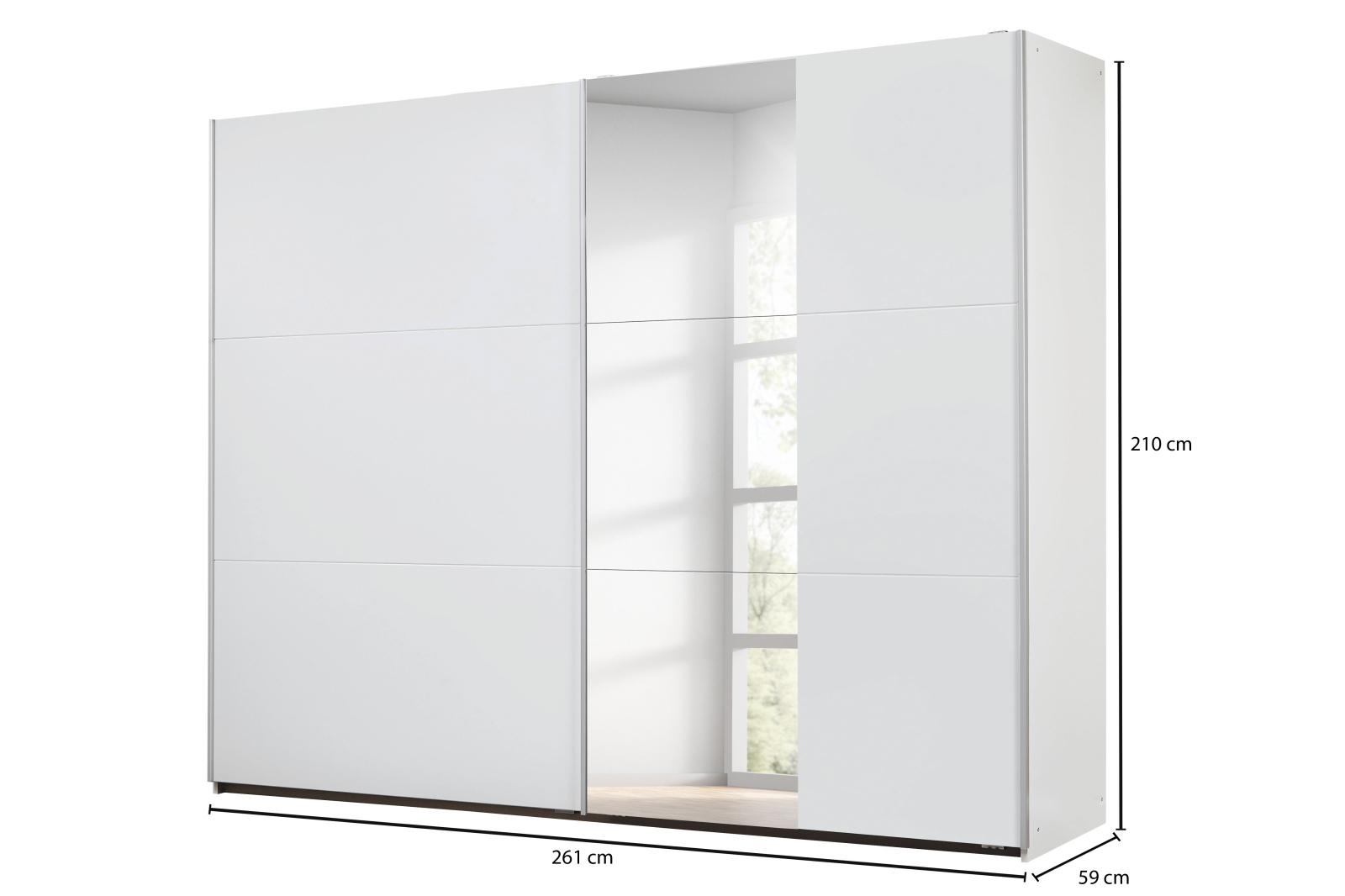 Schwebetürenschrank - alpinweiß - mit Spiegel - 261 cm breit