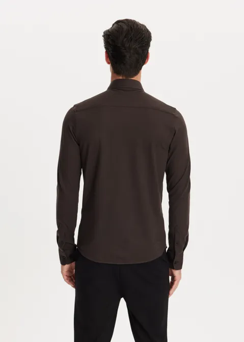 Overhemd pique stretch bruin (BRN.D)