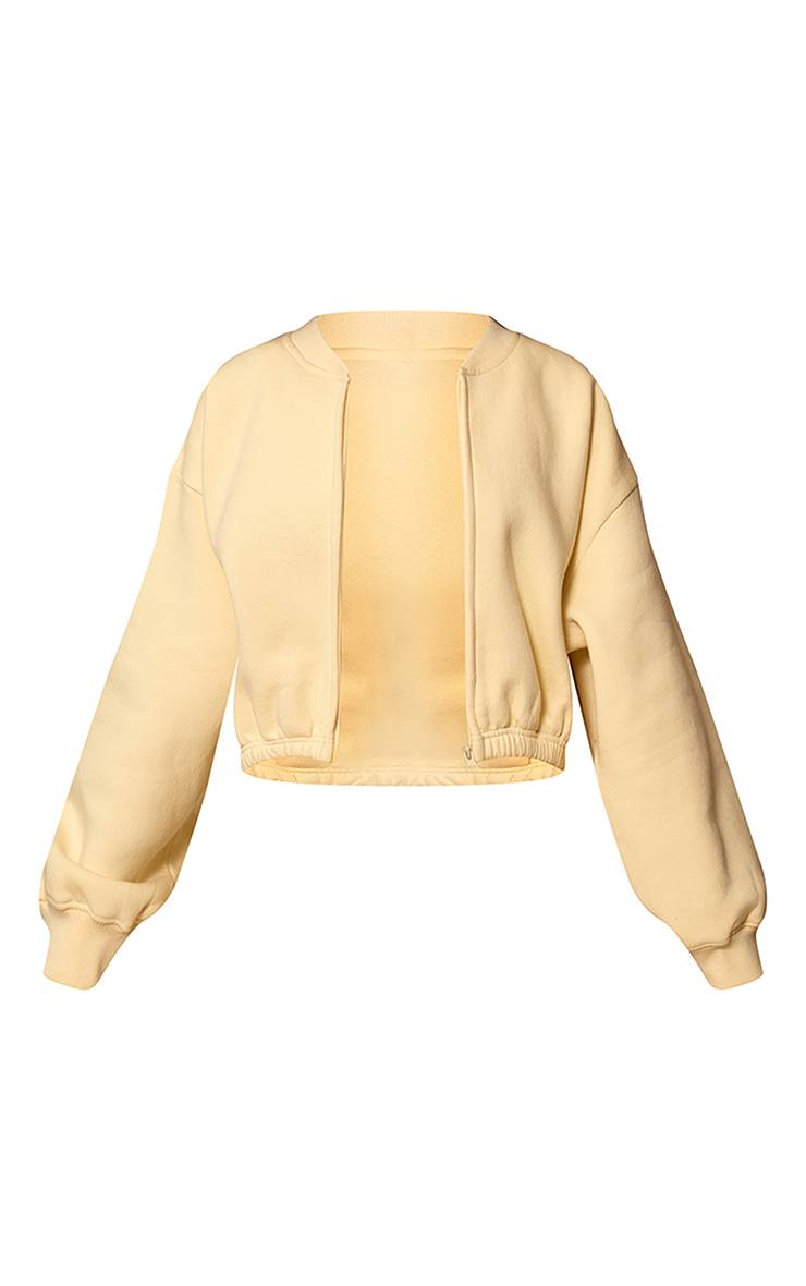 Pale Yellow Sweat-shirt Court Zippé Avec Cordon De Serrage À La Taille