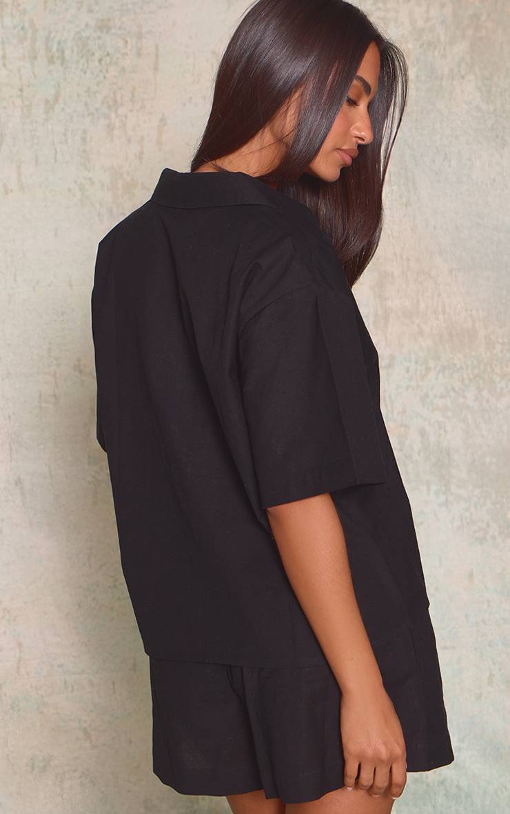 Noir Chemise Coordonnée À Manches Courtes Et Boutonnage Effet Lin Petite