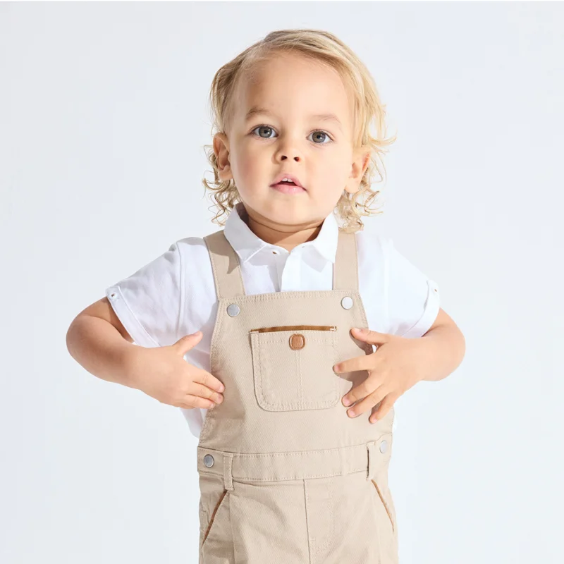 Ensemble salopette courte et polo beige bébé garçon Beige