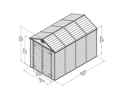 Palram Canopia Skylight 6x10 tuinhuis met vloer, 185,5 x 305,5 cm, grijs