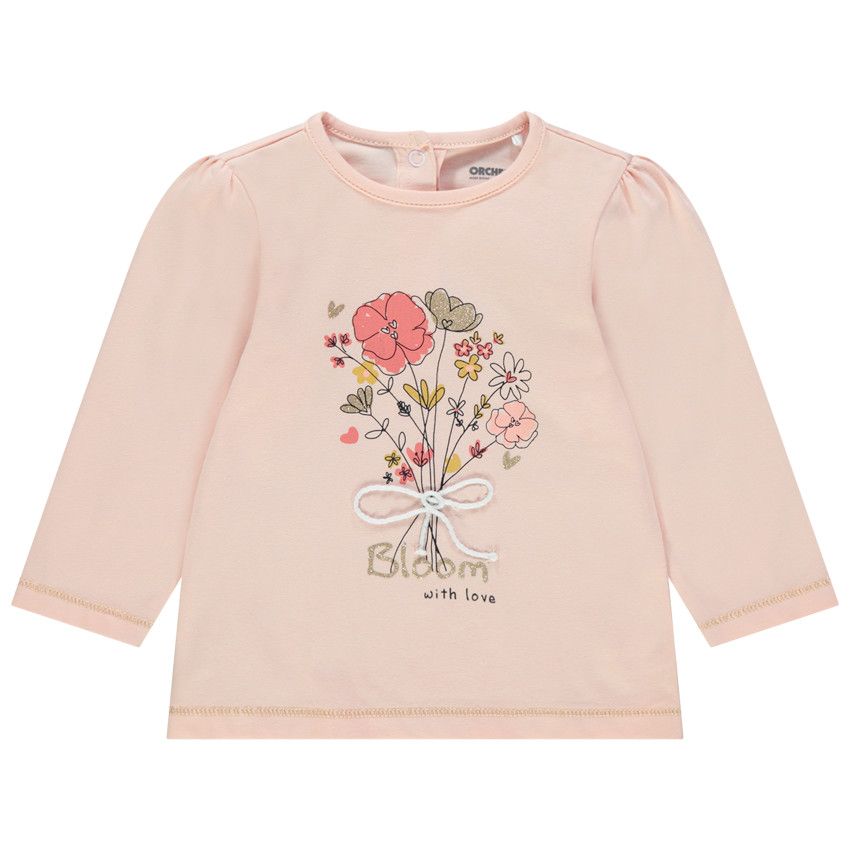 T-shirt manches longues print fantaisie pressionné au dos - Rose