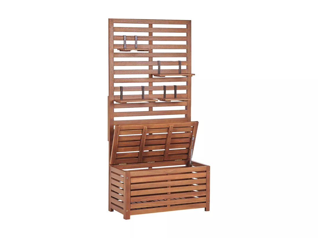 Banc de jardin avec étagère murale MATINO 80 cm avec rangement Acacia Marron