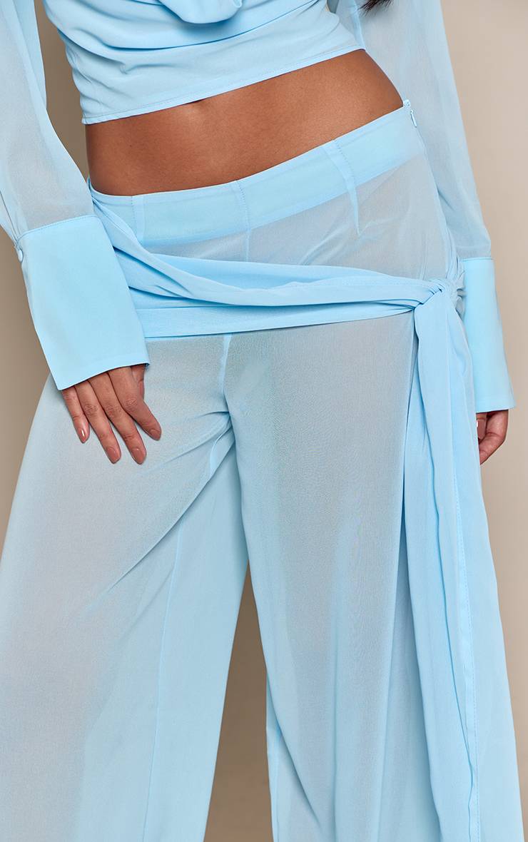 Bleu Pantalon Co-ord En Mousseline Froncé Avec Liens