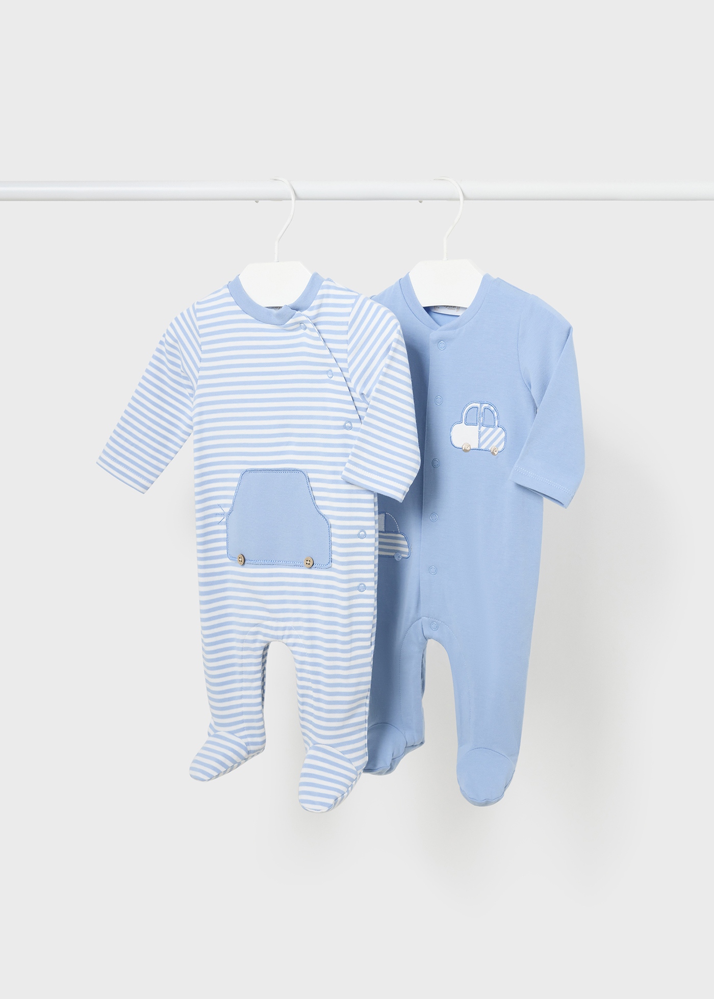 Conjunto de 2 macacões compridos Better Cotton para recém-nascidos, cor Crystal.
