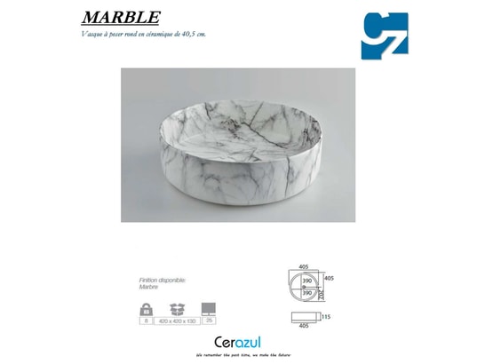 CERAZUL - Vasque à poser céramique marbré satiné ronde ø40,5*h11,5cm...