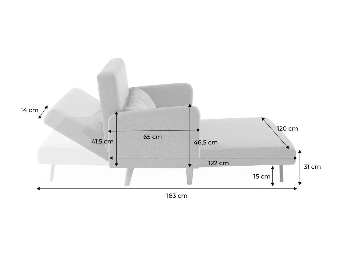 Canapé convertible en tissu - Panam - 2 places scandinave. pieds bois clair. beige. banquette. dossier inclinable