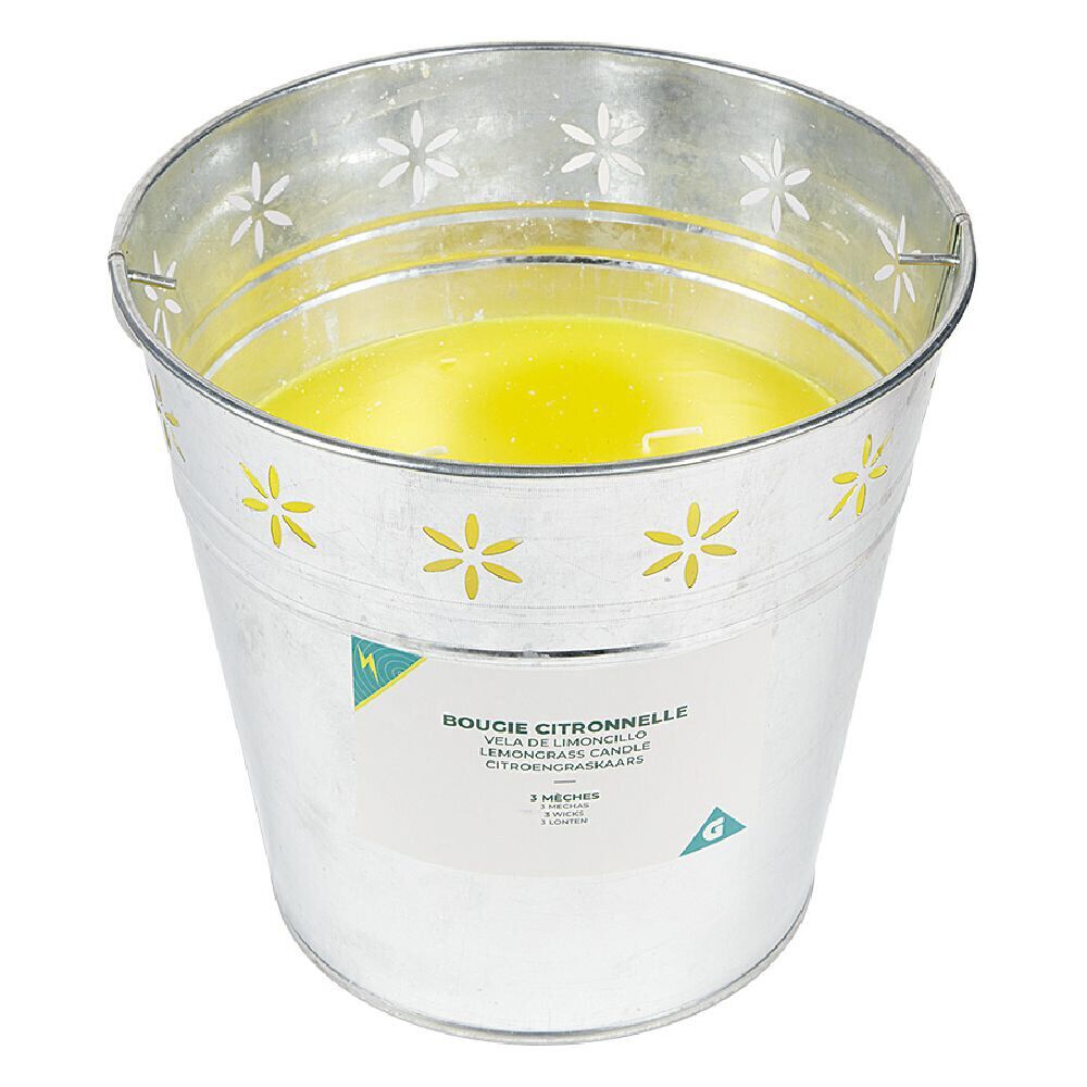 Bougie citronnelle 3 mèches dans seau en métal