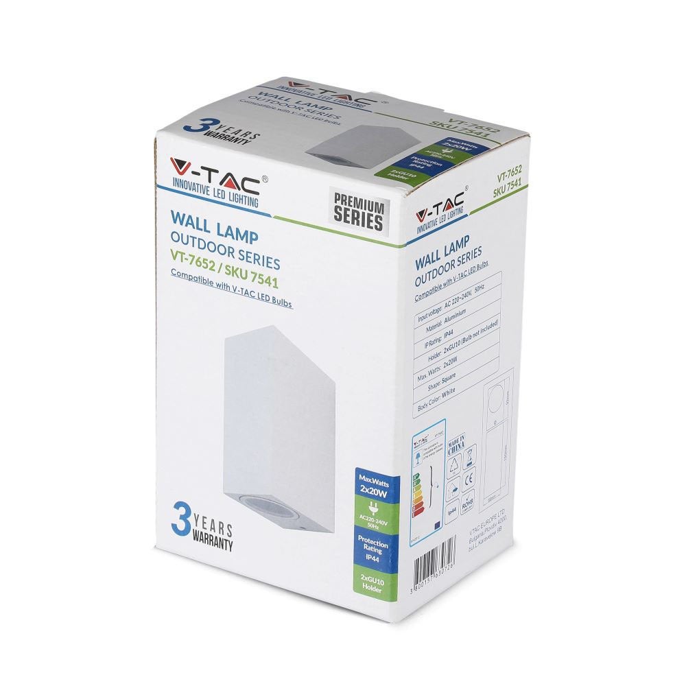 V-TAC VT-7652SQ - GU10 Buitenverlichting - Wandmontage - Armaturen - Wit - IP44