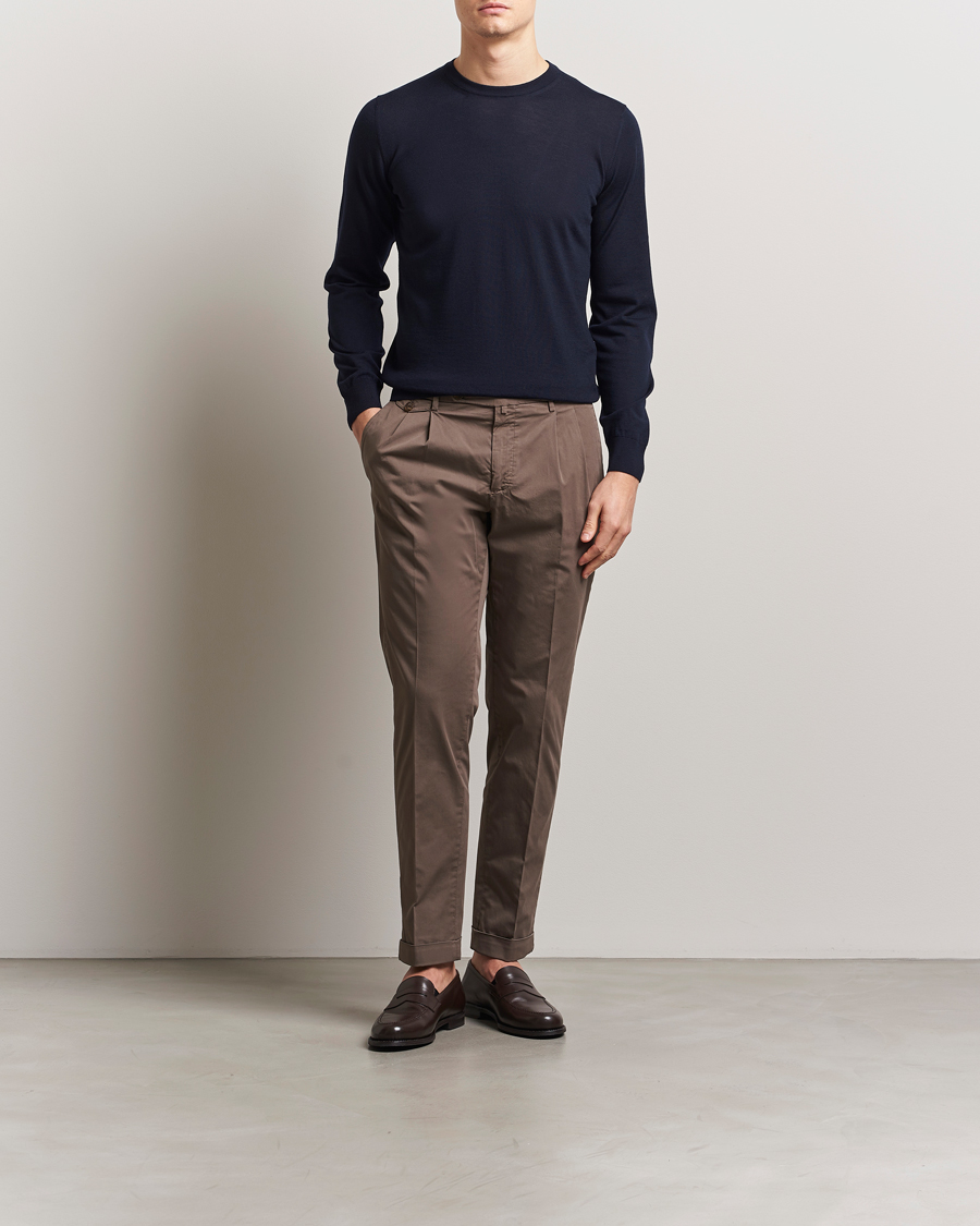Piacenza Cashmere Merino Wool Crew Neck Sweater Navy
