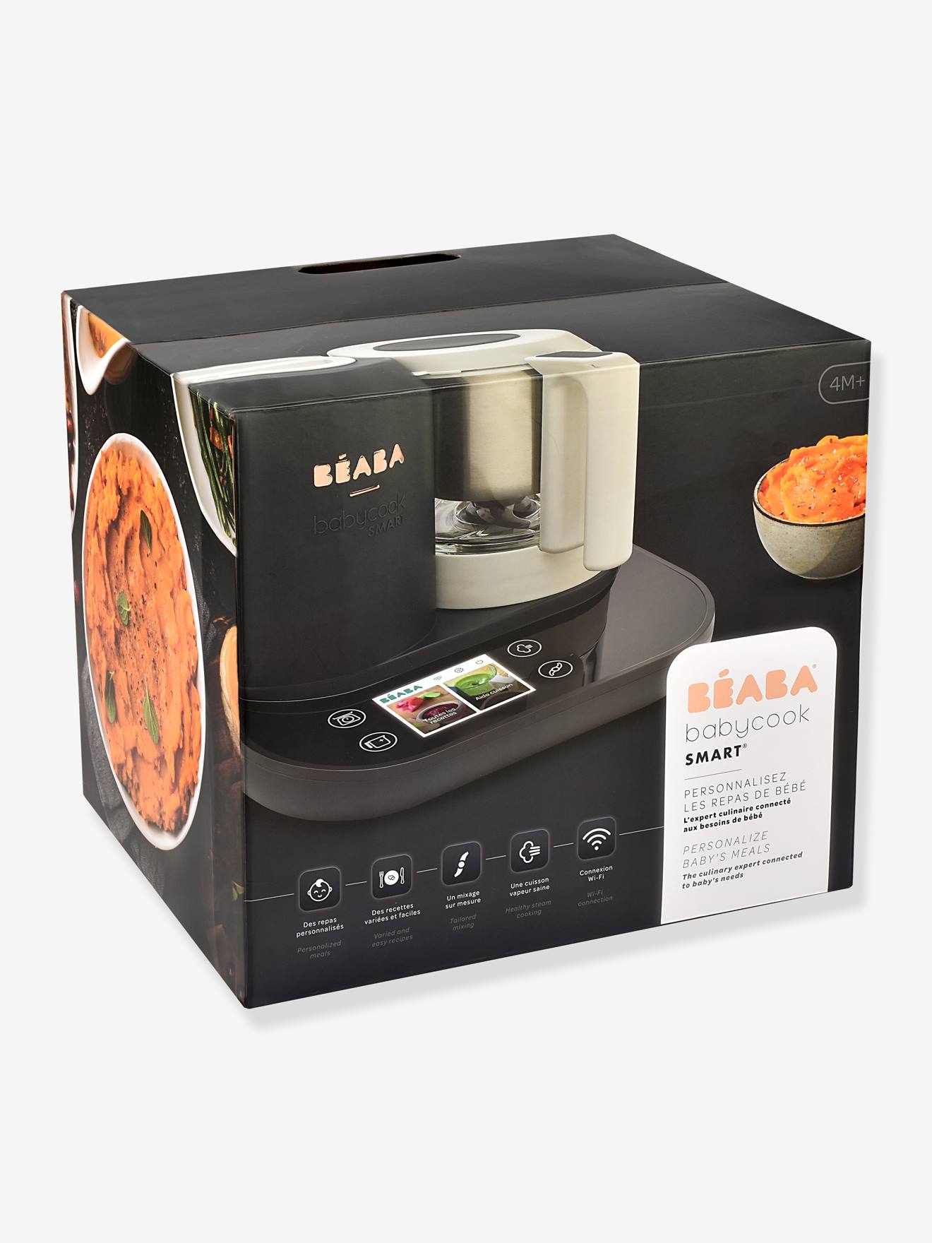 Processador de alimentos online BEABA Babycook Smart, cinza claro liso com padrões.