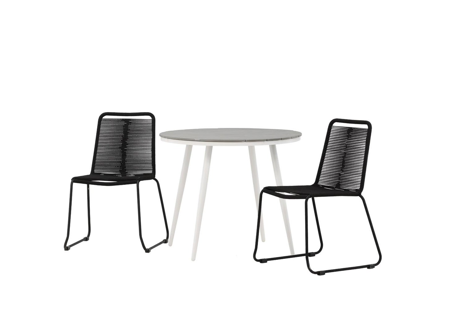 Tuinset Break: tafel 90x90cm, 2 stoelen Lindos, grijs, zwart. 90 x 74 x 90 cm