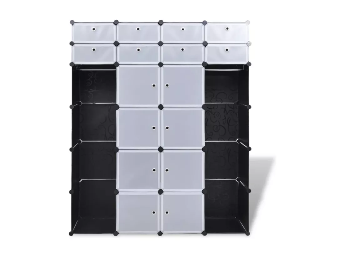 Armoire modulaire 18 compartiments Noir et blanc 37x146x180,5cm
