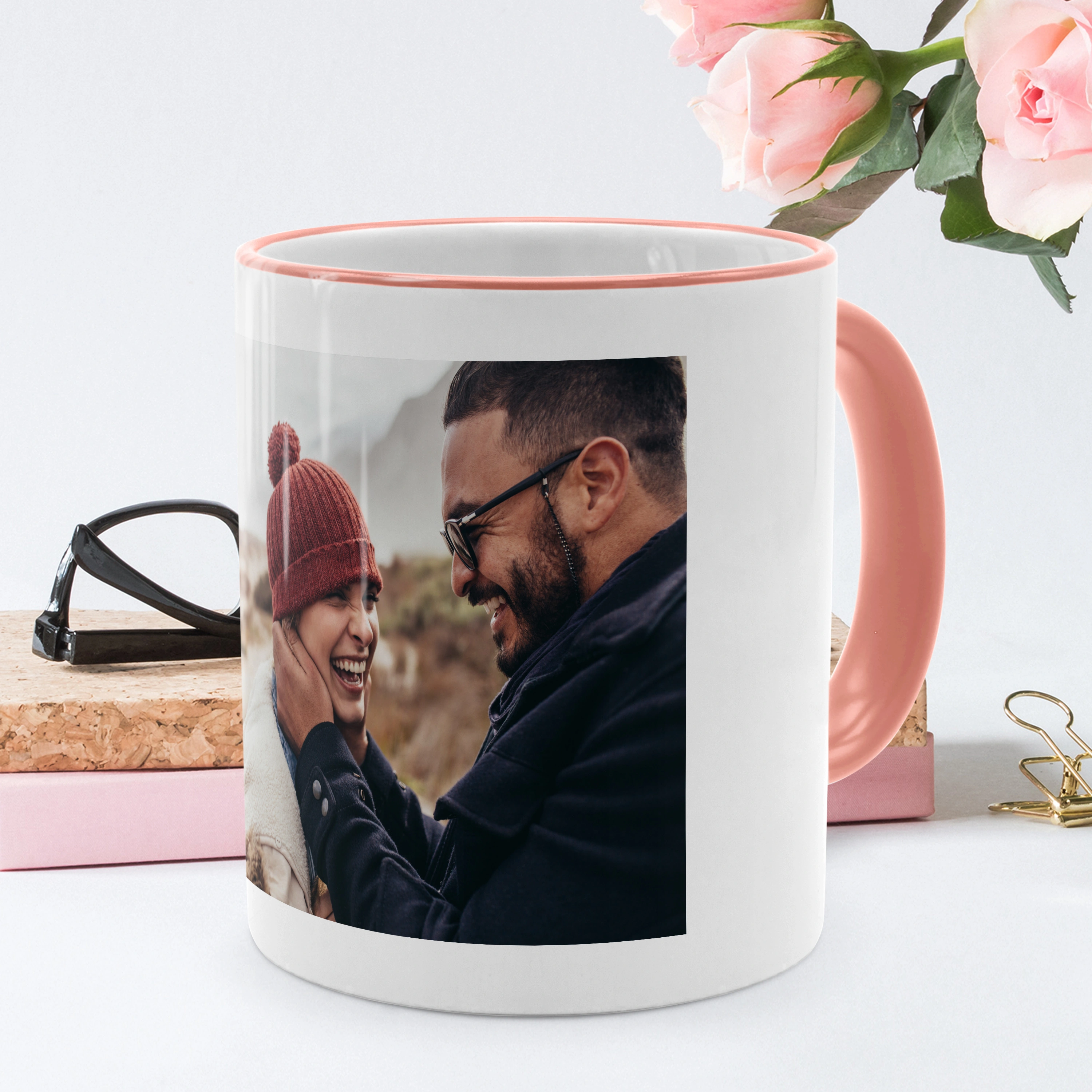 Kaffeebecher Color mit Foto selbst gestalten, 325 ml (Farbe: rosa)