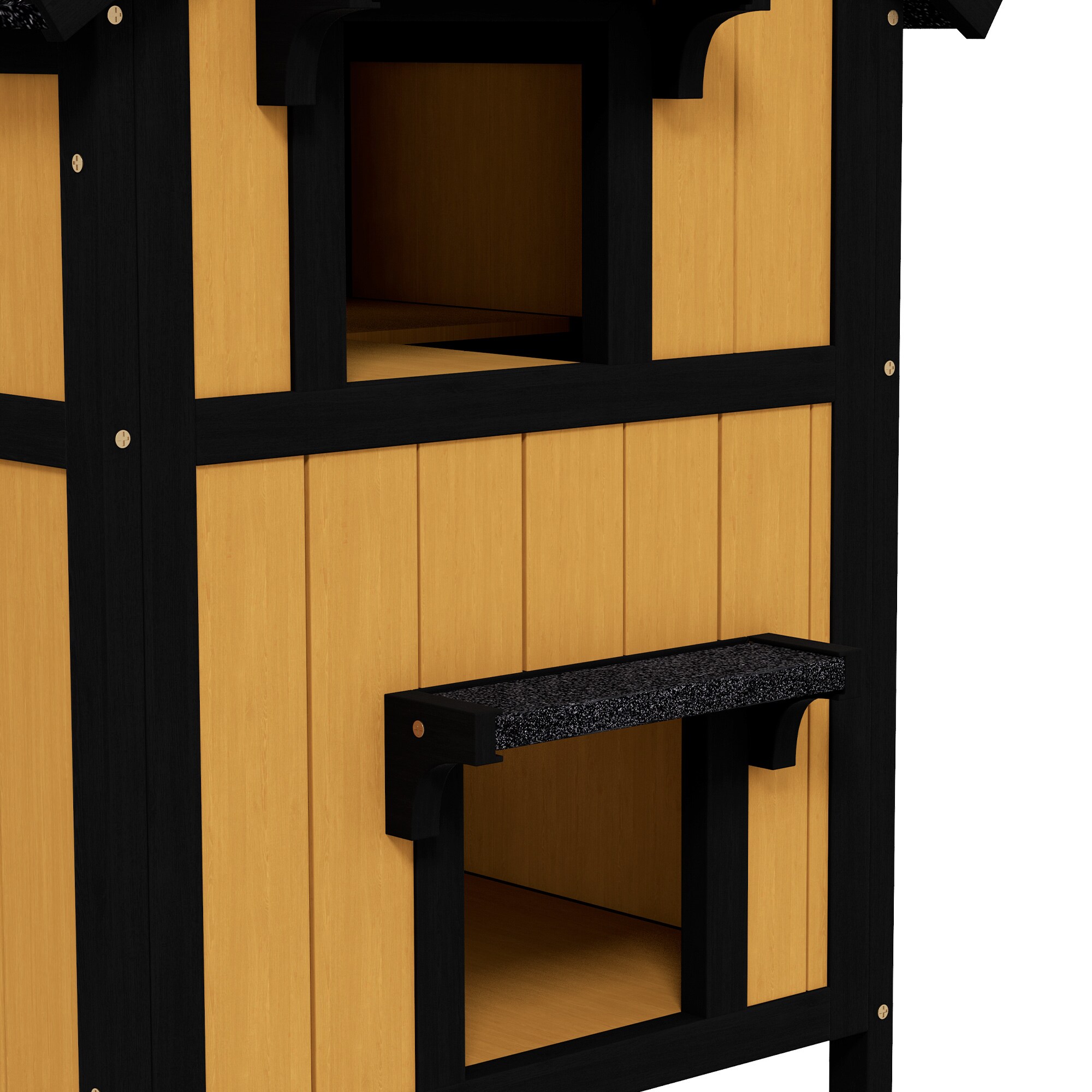 PawHut Katzenhaus mit Blumenkasten gelb 96L x 65B x 85,5H cm