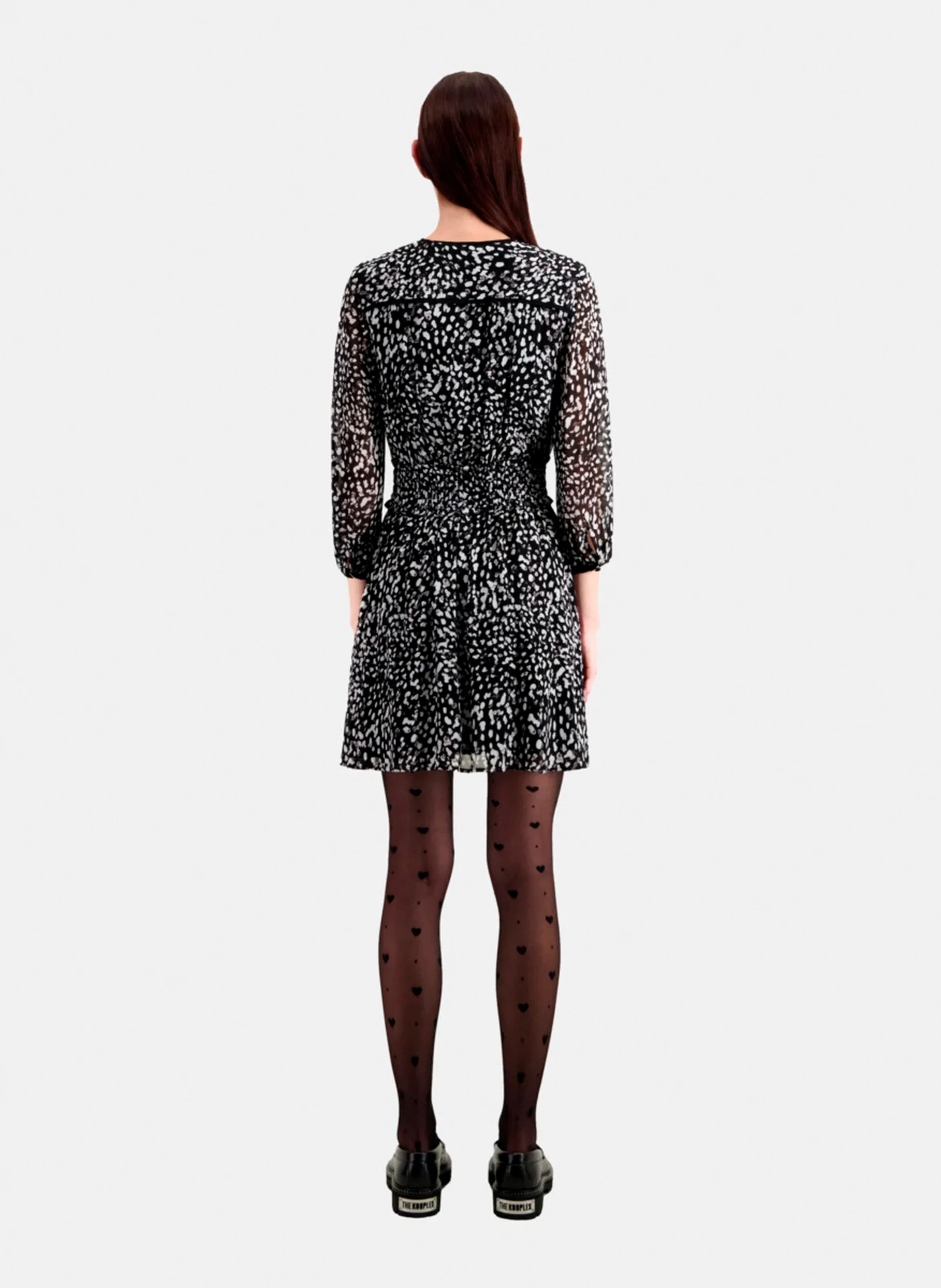 Robe courte col V imprimée| Noir