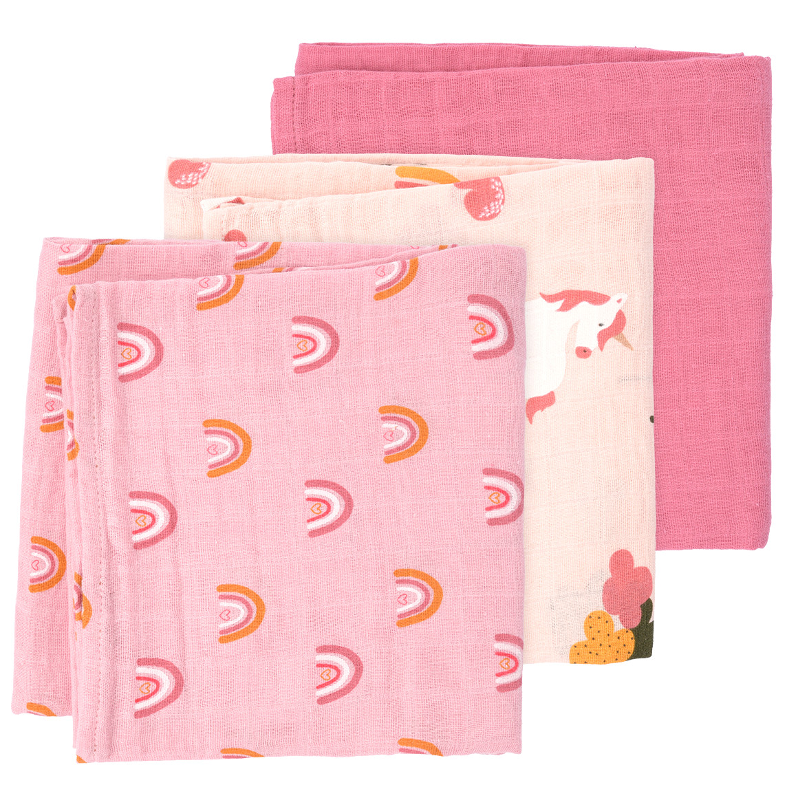 3 Musselintücher mit Allover-Muster rosa / pink