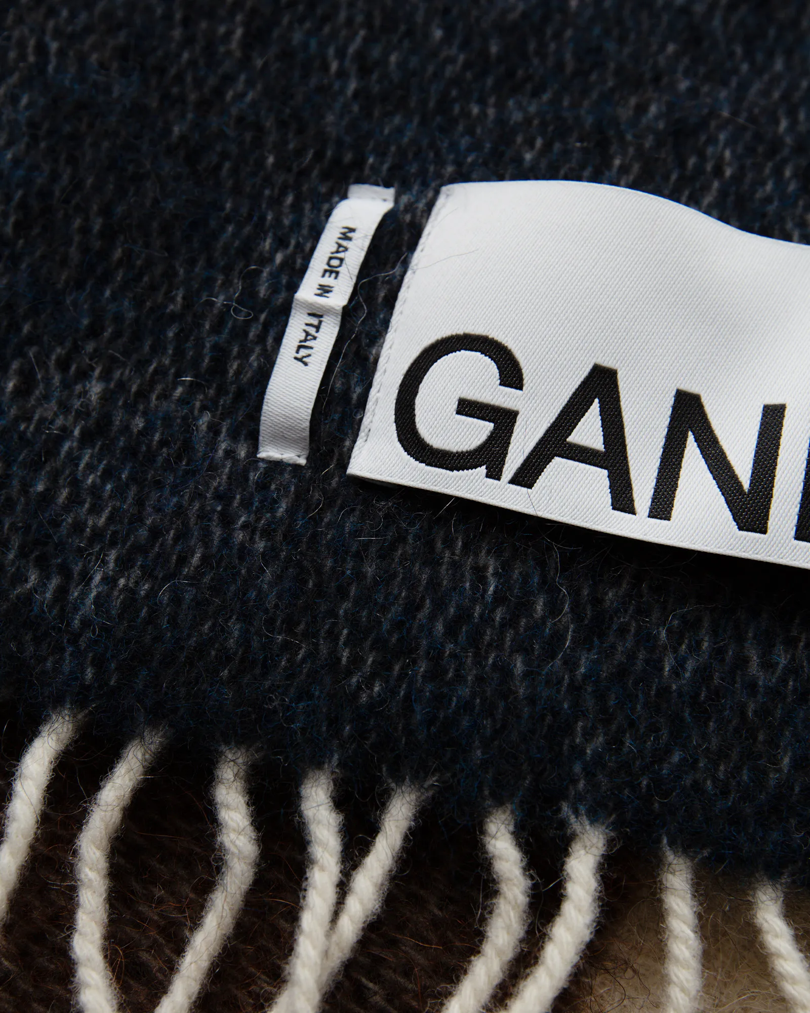 Ganni Striped Fringed Scarf