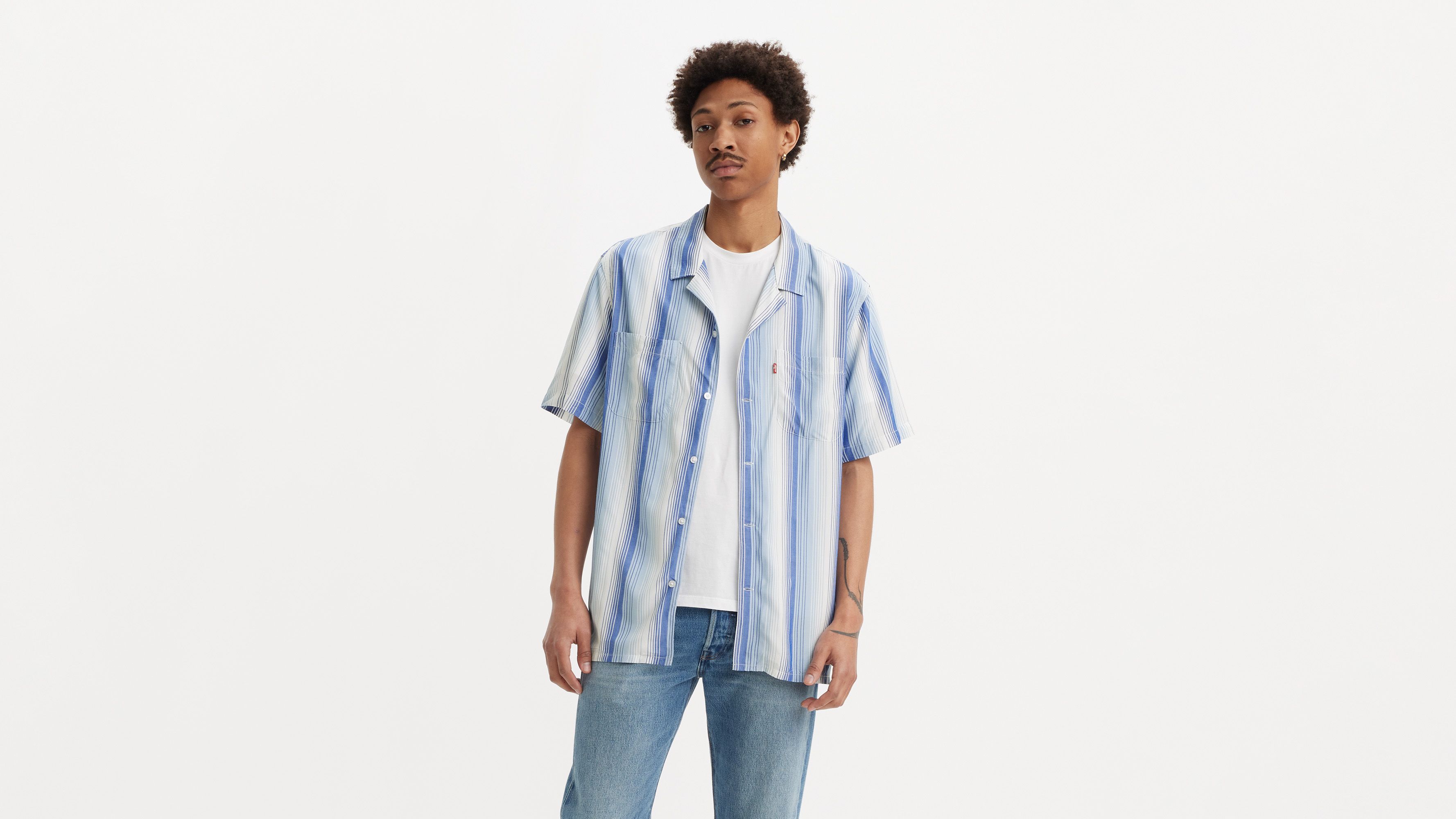 Classic Camp Shirt - Walker Stripe True Blue - Bleu