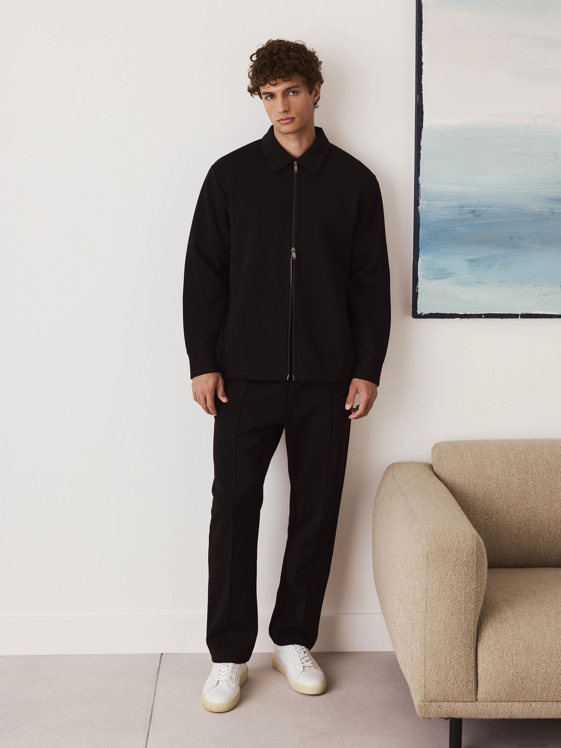 Zwart - Soft Touch Scuba Zip Through Shacket