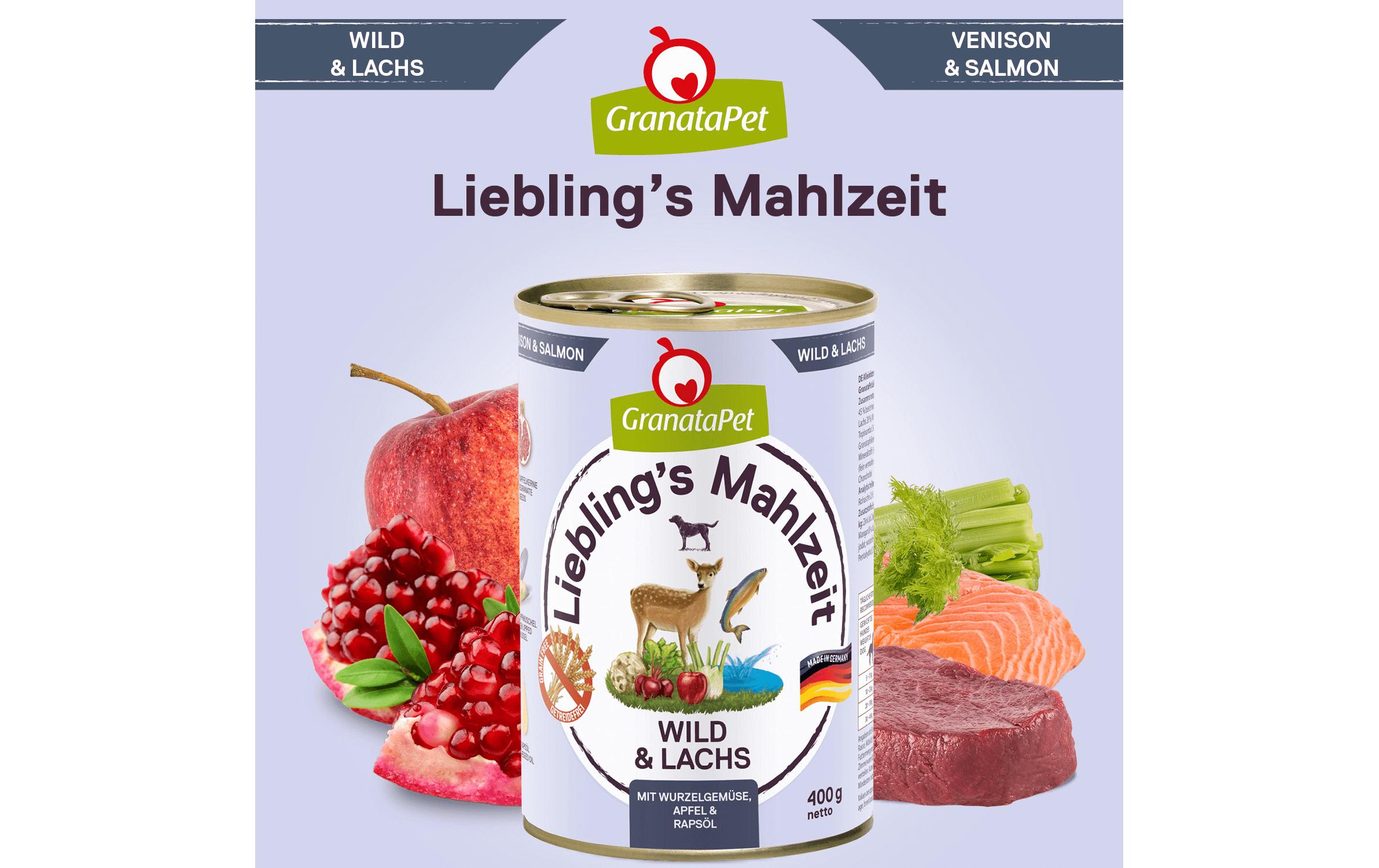 Nassfutter Liebling's Mahlzeit Wild & Lachs 400 gAlleinfuttermittel für ausgewachsene Hunde