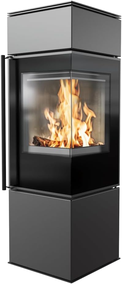 Kratki Kaminofen aus Stahl Eckkamin Ren/S rechts Ø 150 7 kW schwarz BImSchV 2