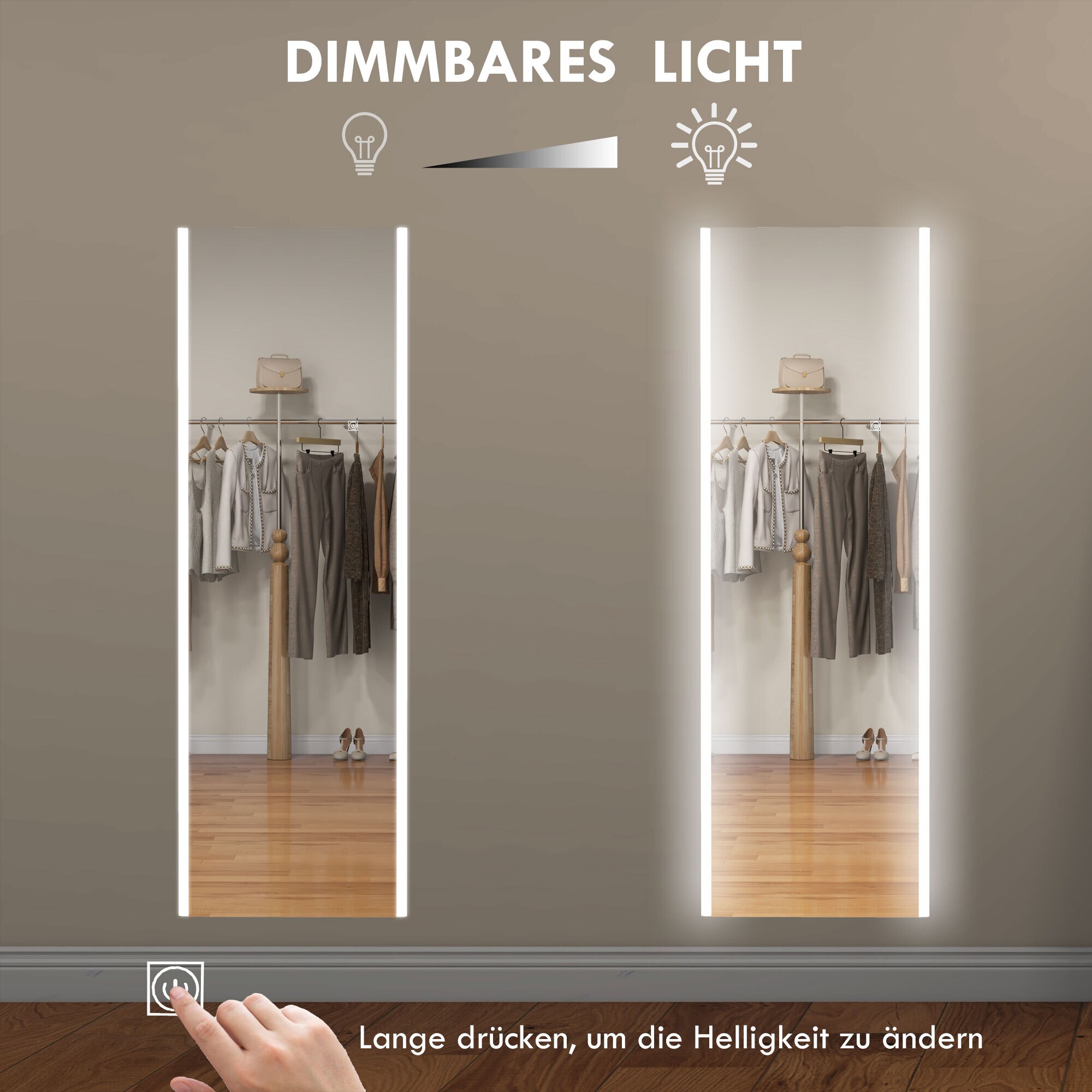 HOMCOM Ganzkörperspiegel mit LED-Leuchte weiß 150L x 50B x 2,9H cm