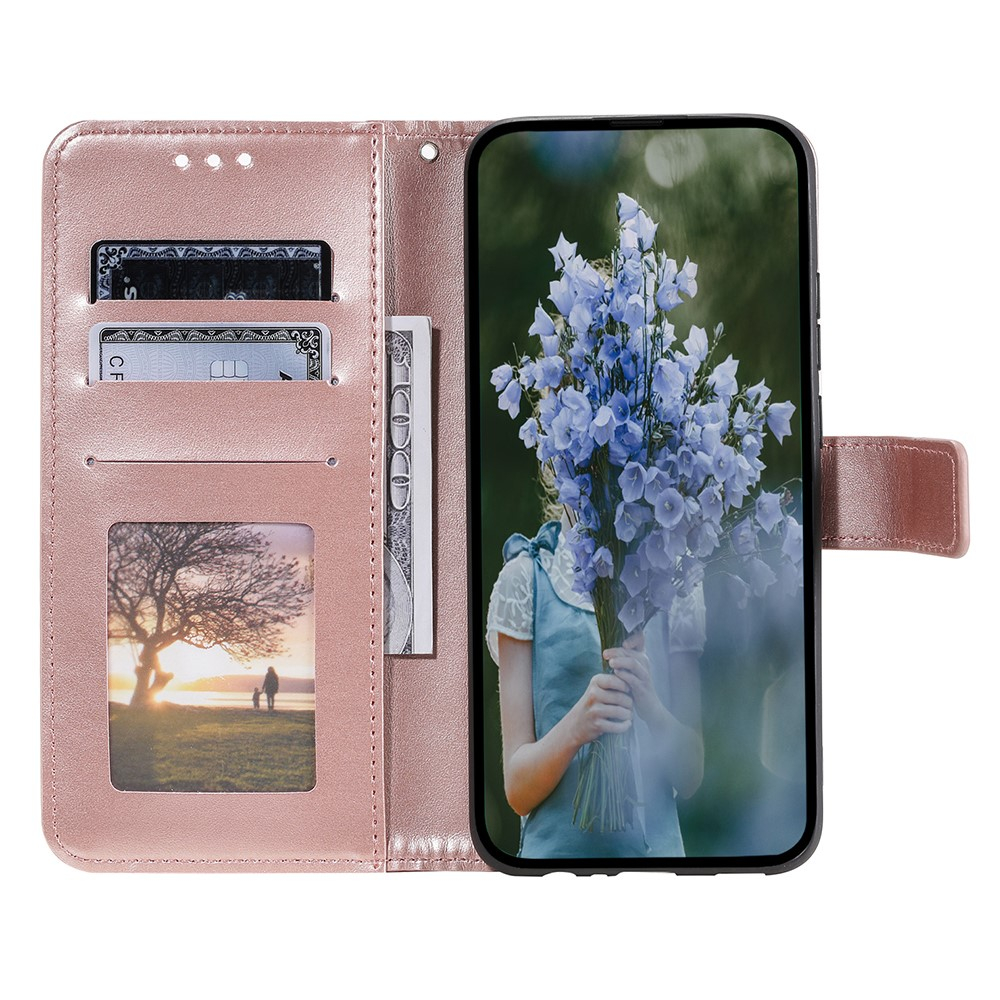 Samsung Galaxy A55 Leder Tasche Wallet - Mandala Flowers Imprint - Roségold