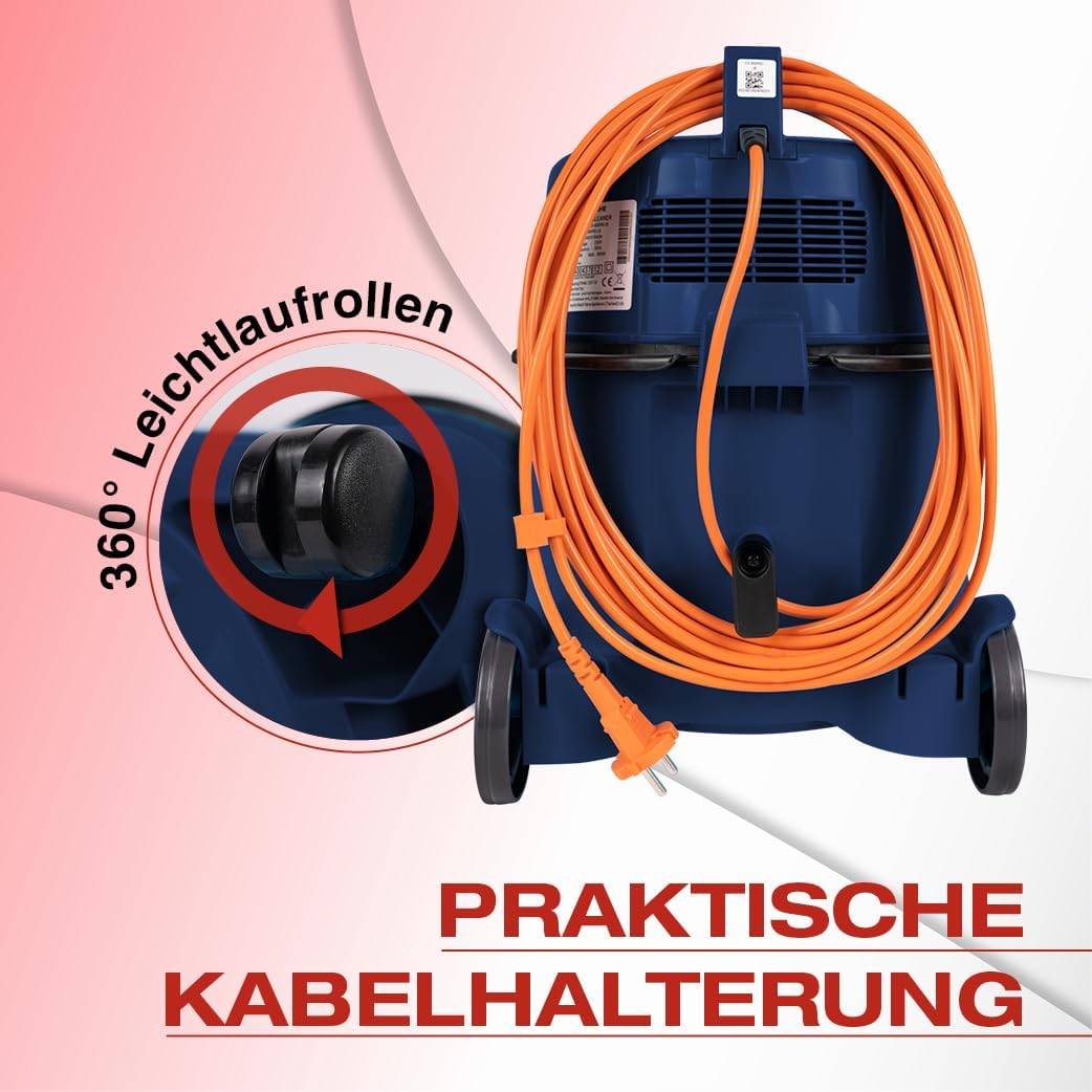 HITACHI Staubsauger CV-400 PRO mit HEPA Filter 7,5L, Beutellos - Profi Bodenstaubsauger 880W, leise 74 dB, 13m Radius, Teppichdüse & Zubehör, Gewerbesauger für Haushalt & Industrie (Dunkelblau)