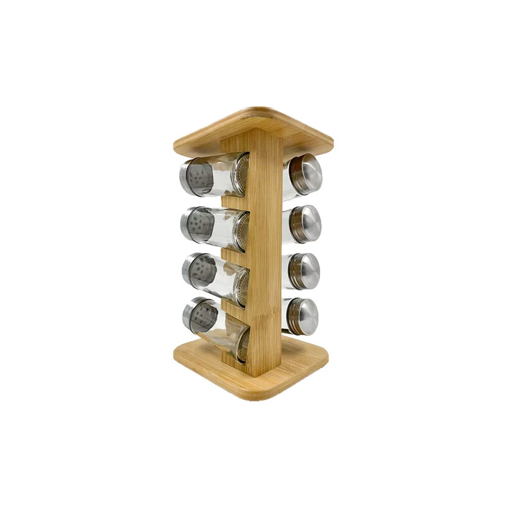 Tour à épices bambou et 8 pots en verre