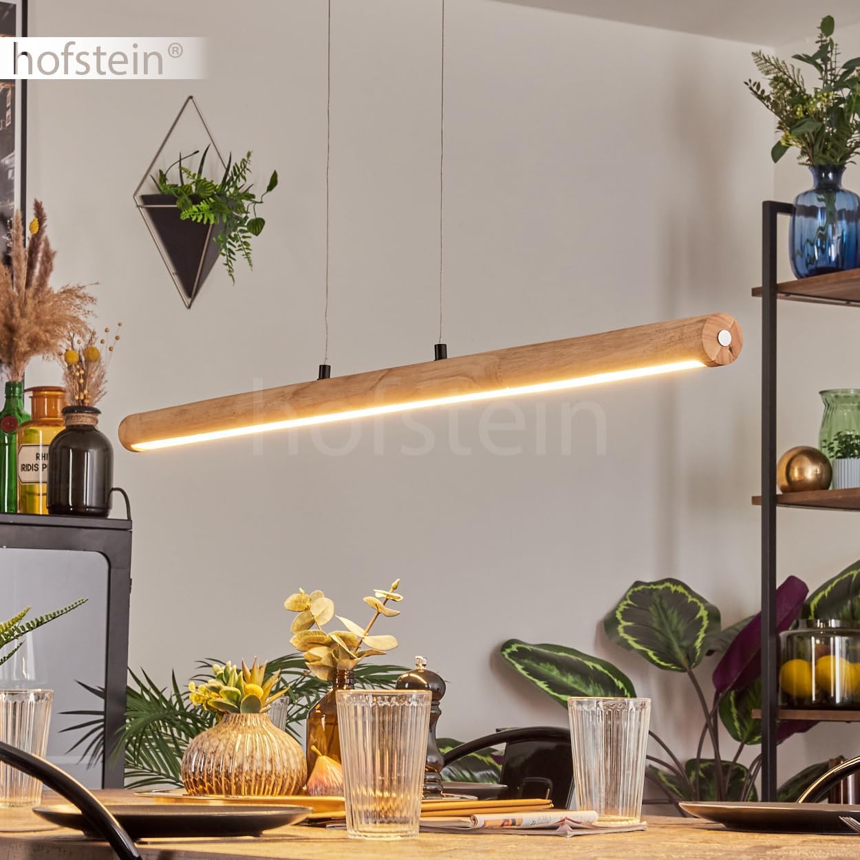 LED Pendelleuchte Carbellino, dimmbare Hängelampe aus Metall/Holz/Kunststoff in Schwarz/Naturfarben/Weiß, skandinavisches Design, Höhe max 150cm, Touchdimmer, LED 24 Watt, 3000-6000 Kelvin, 2550 Lumen