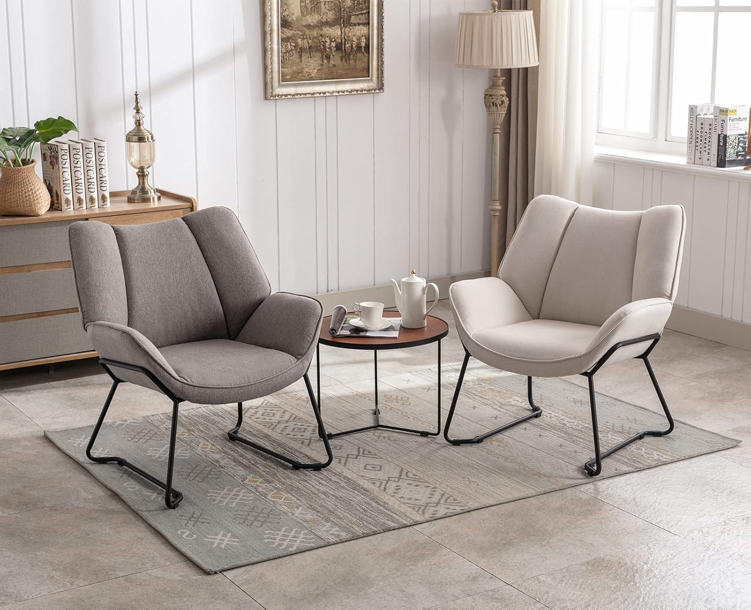 Sessel Wohnzimmer Loungesessel modern Lesesessel gepolstert Ohrensessel mit Metallbeinen für Schlafzimmer/Wohnzimmer, Leinen, Grau
