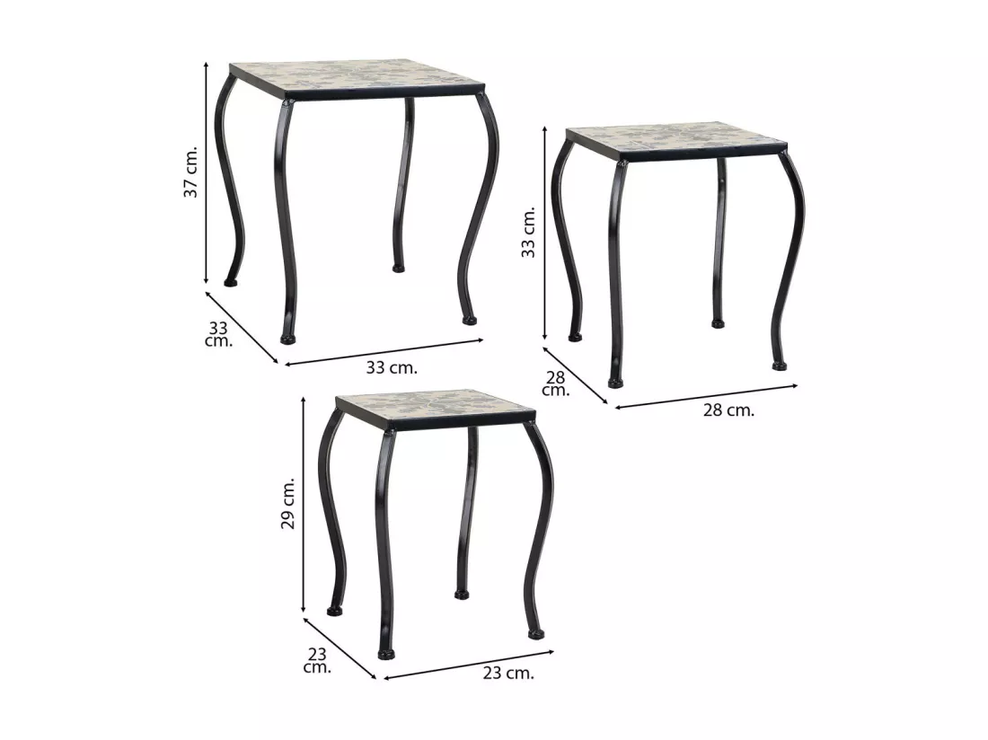 Ensemble de 3 supports en mosaïque et métal noirs